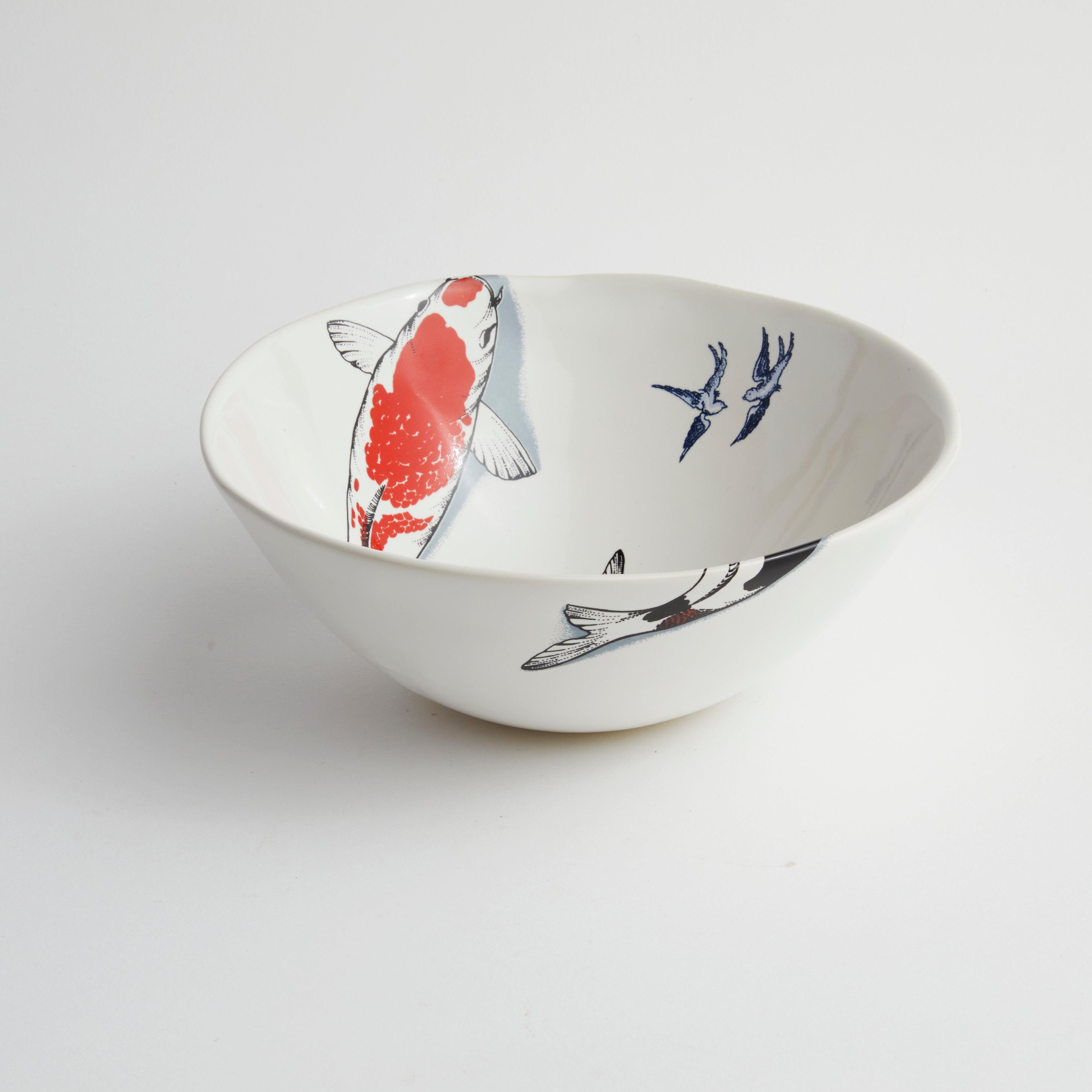 Red Koi & Blue Willow - Medium Bowl (set of 2)