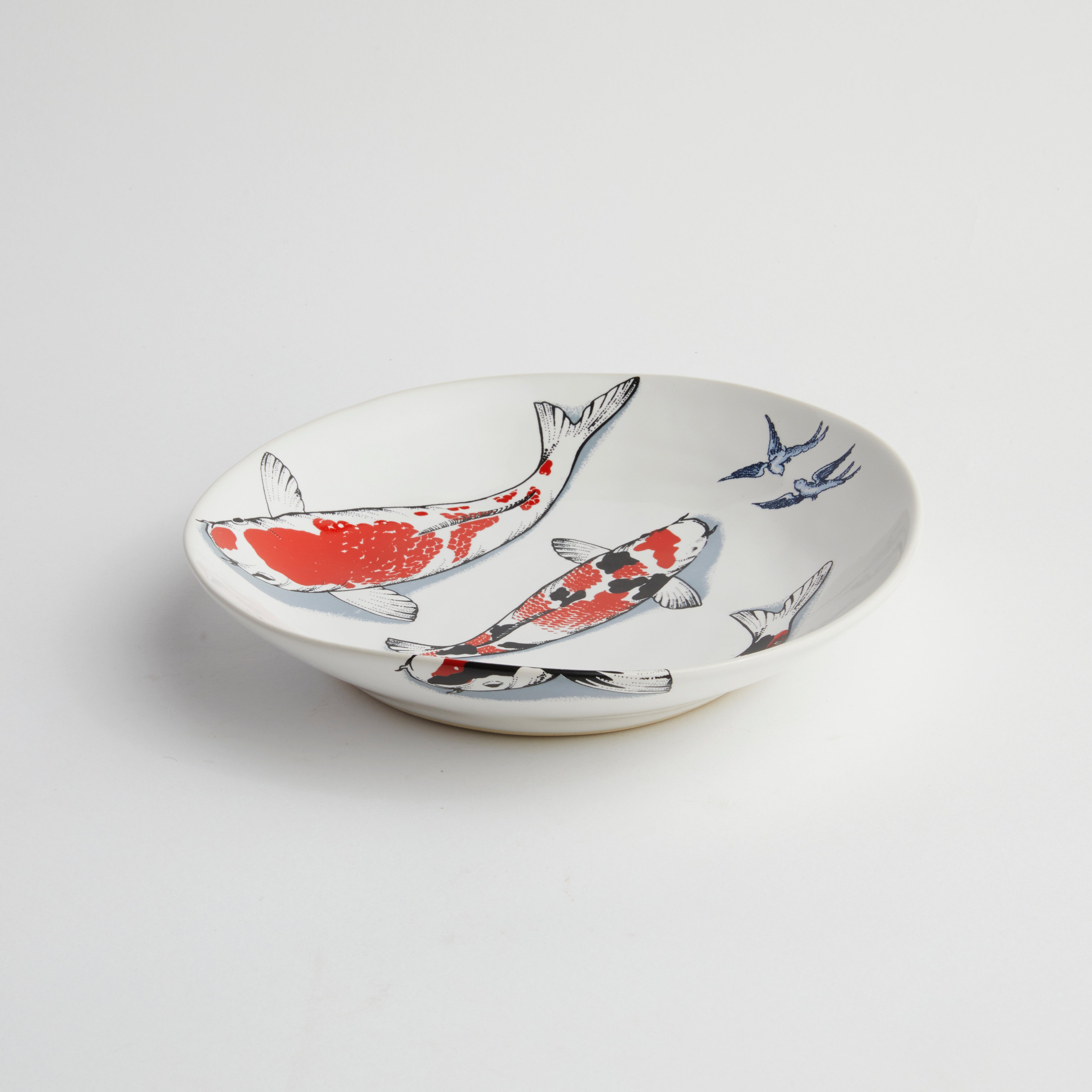 Red Koi & Blue Willow - Pasta Bowl (set of 4)