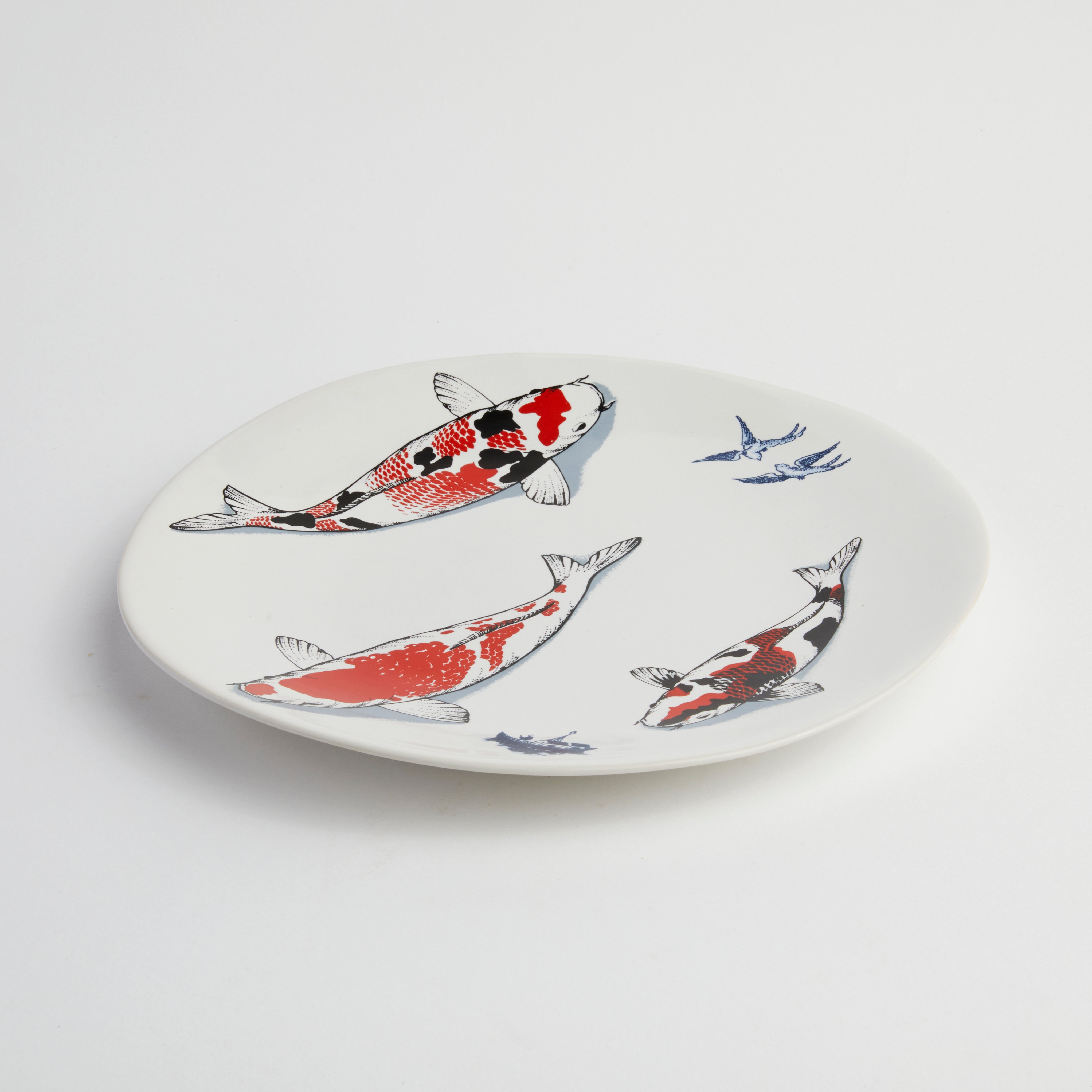 Red Koi & Blue Willow Side Plate (set of 4)