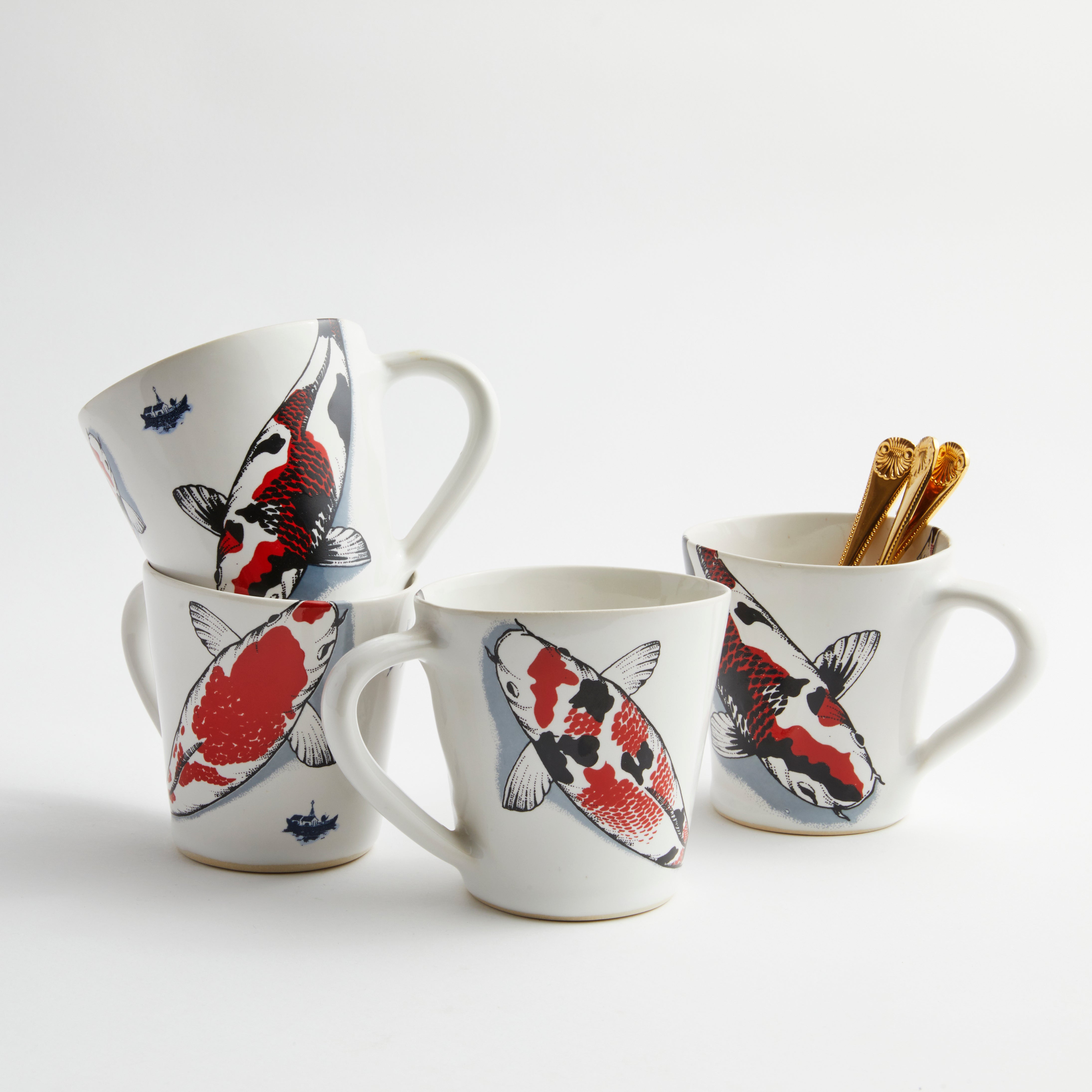 Red Koi & Blue Willow - Flare Mug (set of 4)