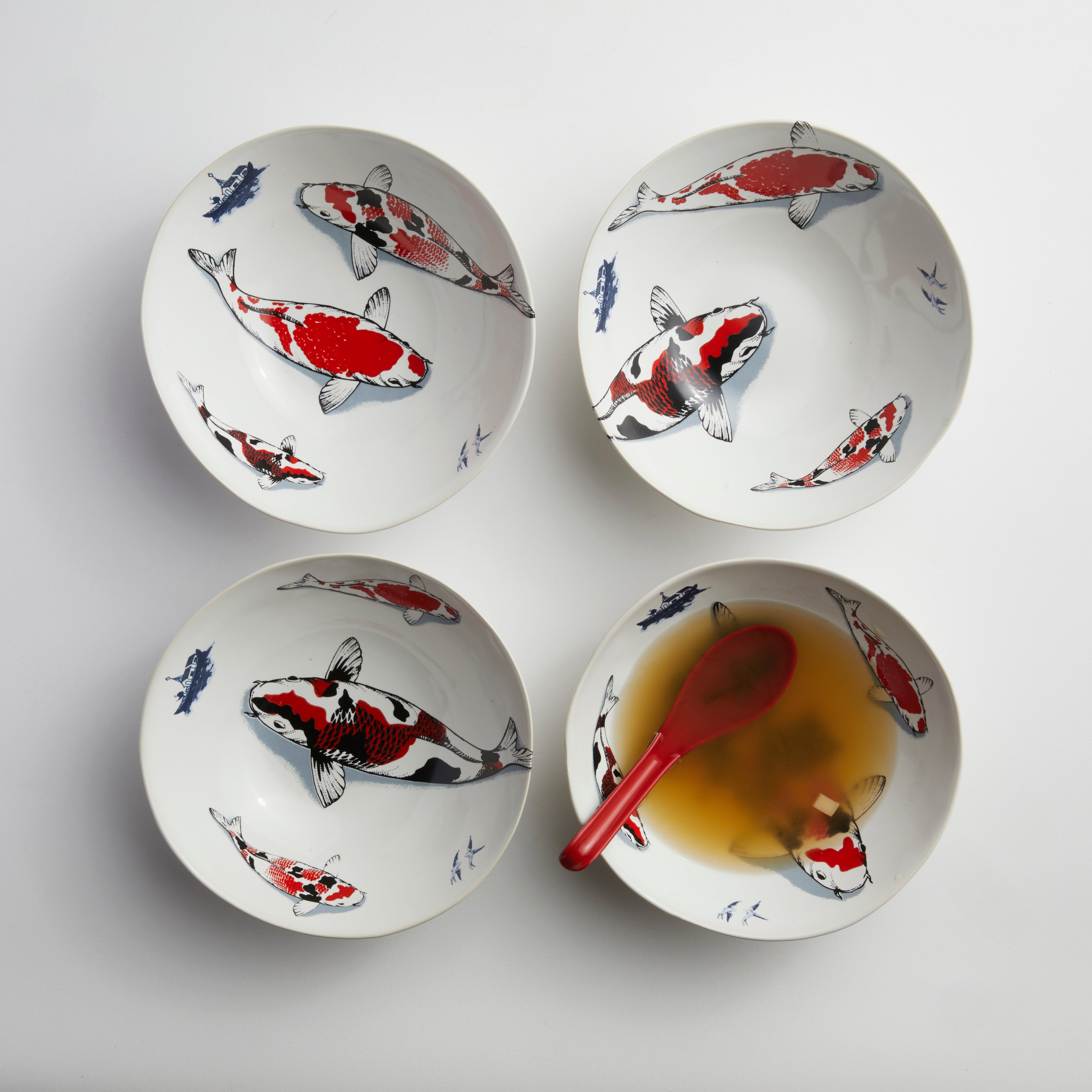 Red Koi & Blue Willow - Small Breakfast Bowl (set of 4)