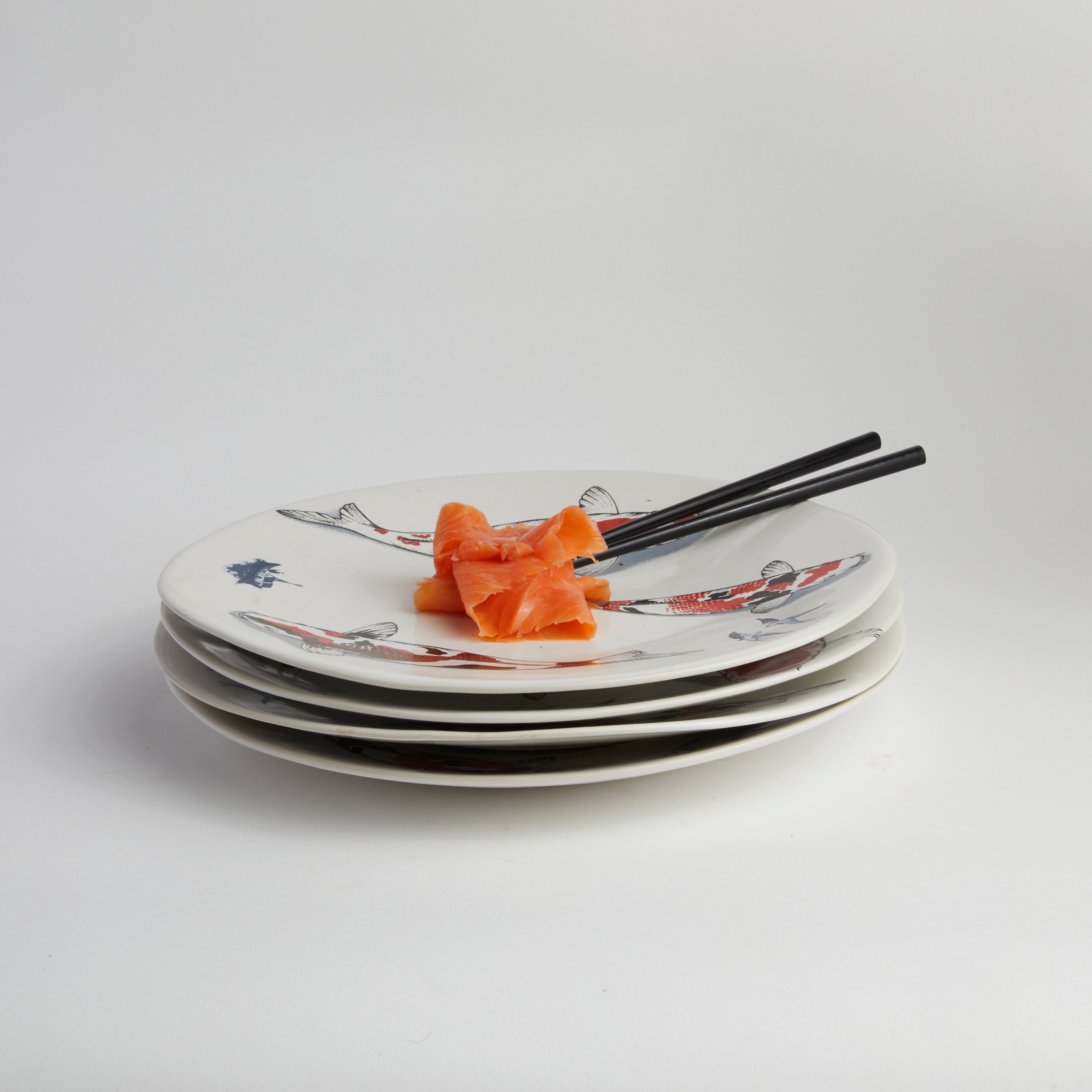 Red Koi & Blue Willow Side Plate (set of 4)