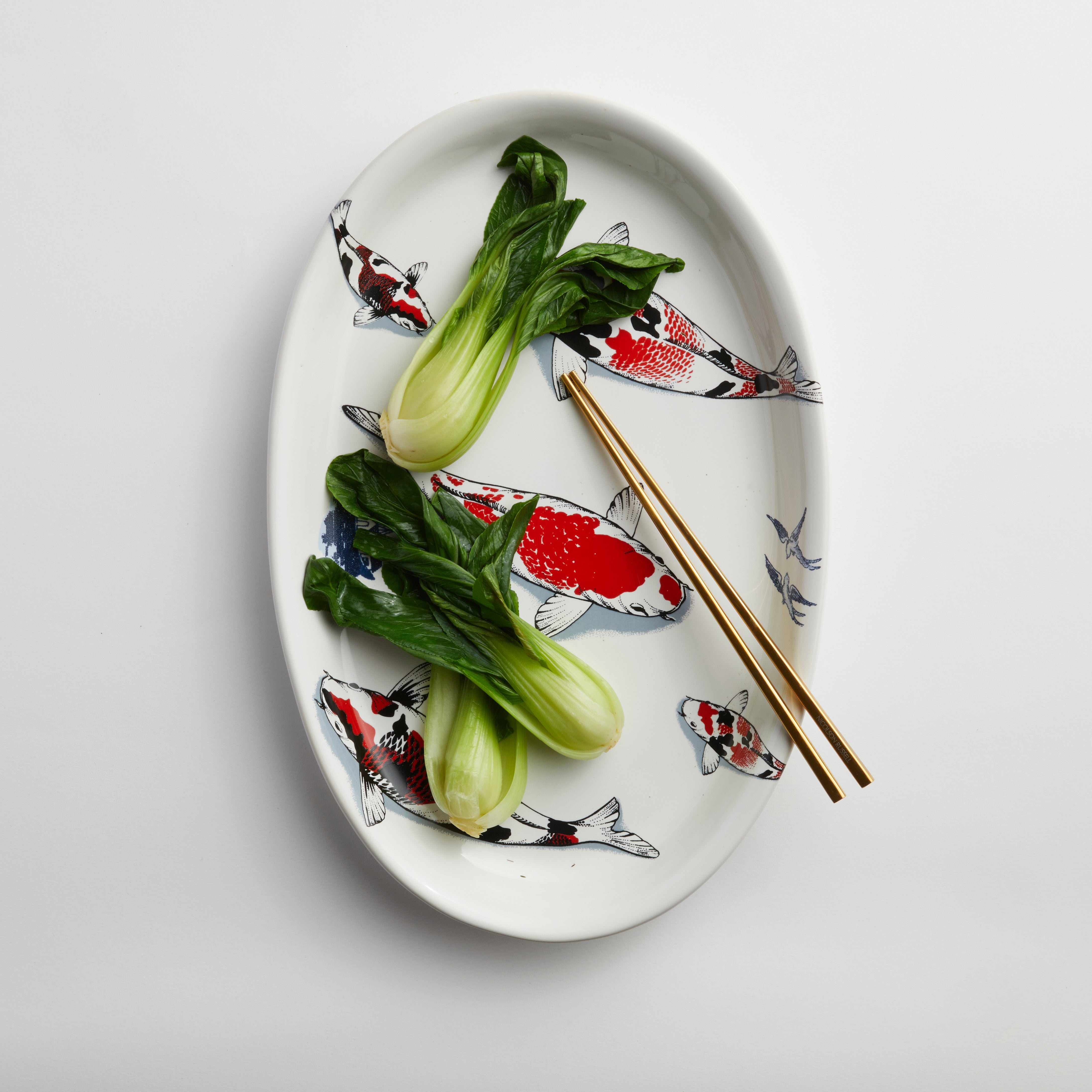 Red Koi & Blue Willow - Trout Platter