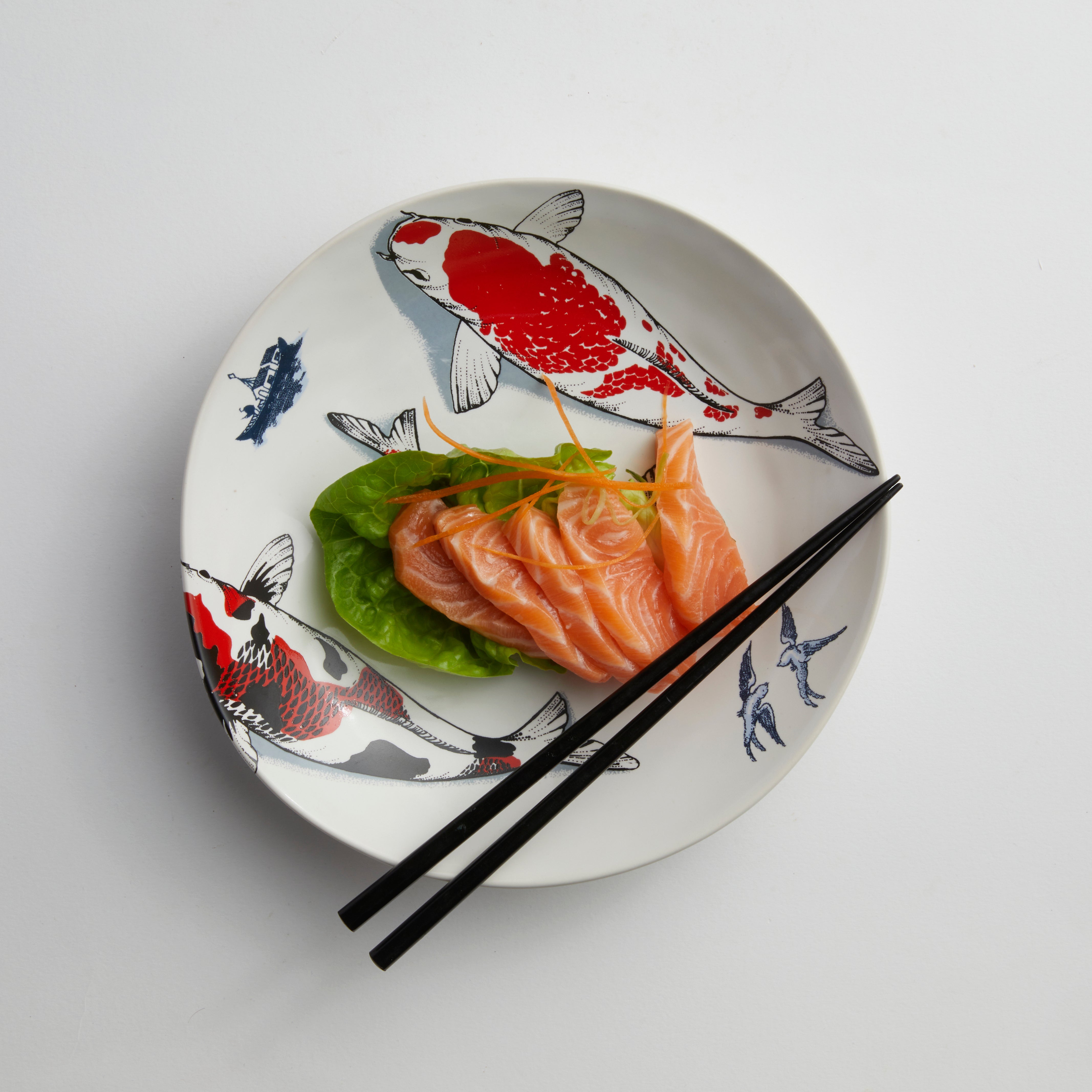 Red Koi & Blue Willow - Medium Plate (set of 4)