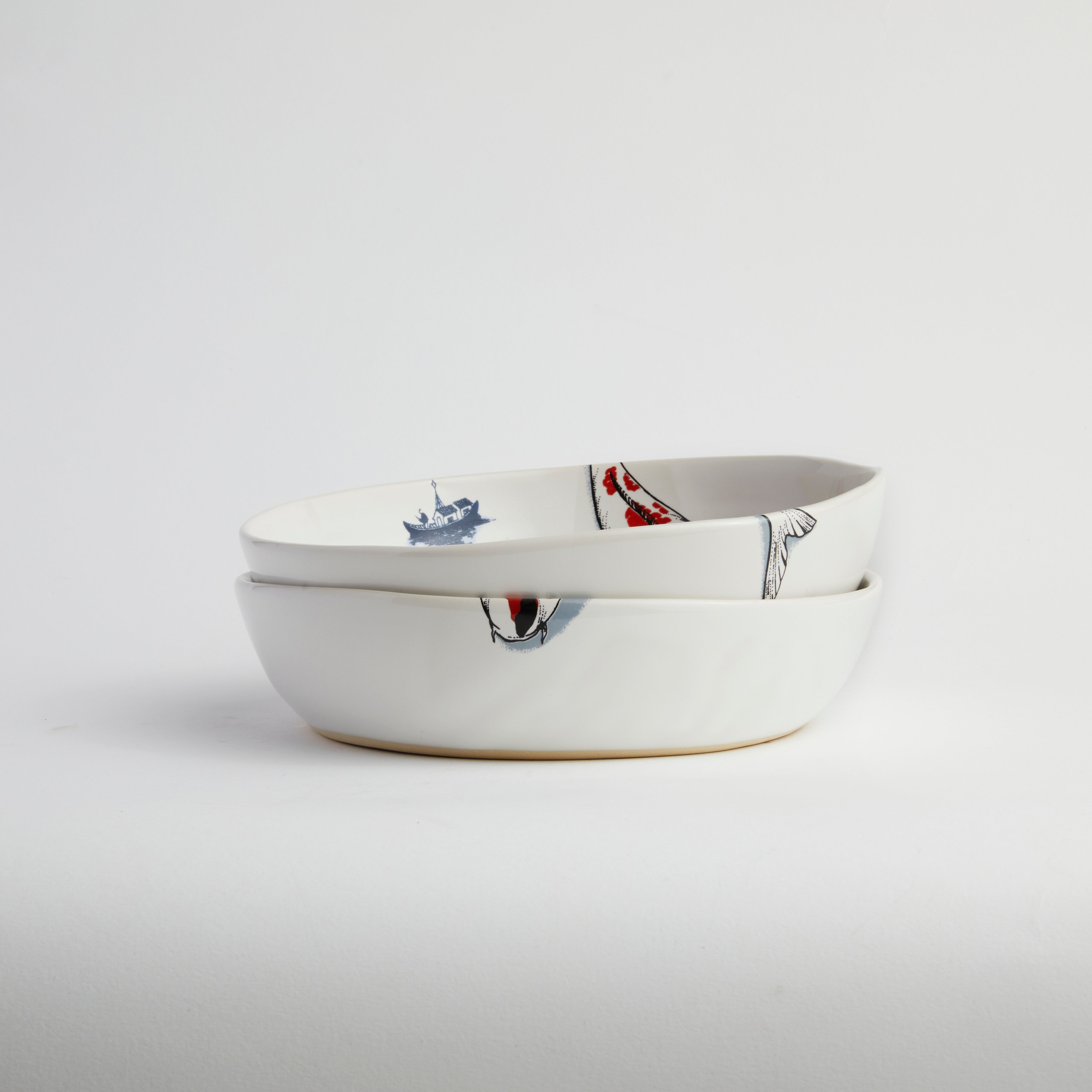 Red Koi & Blue Willow - Oyster Bowl (set of 2)