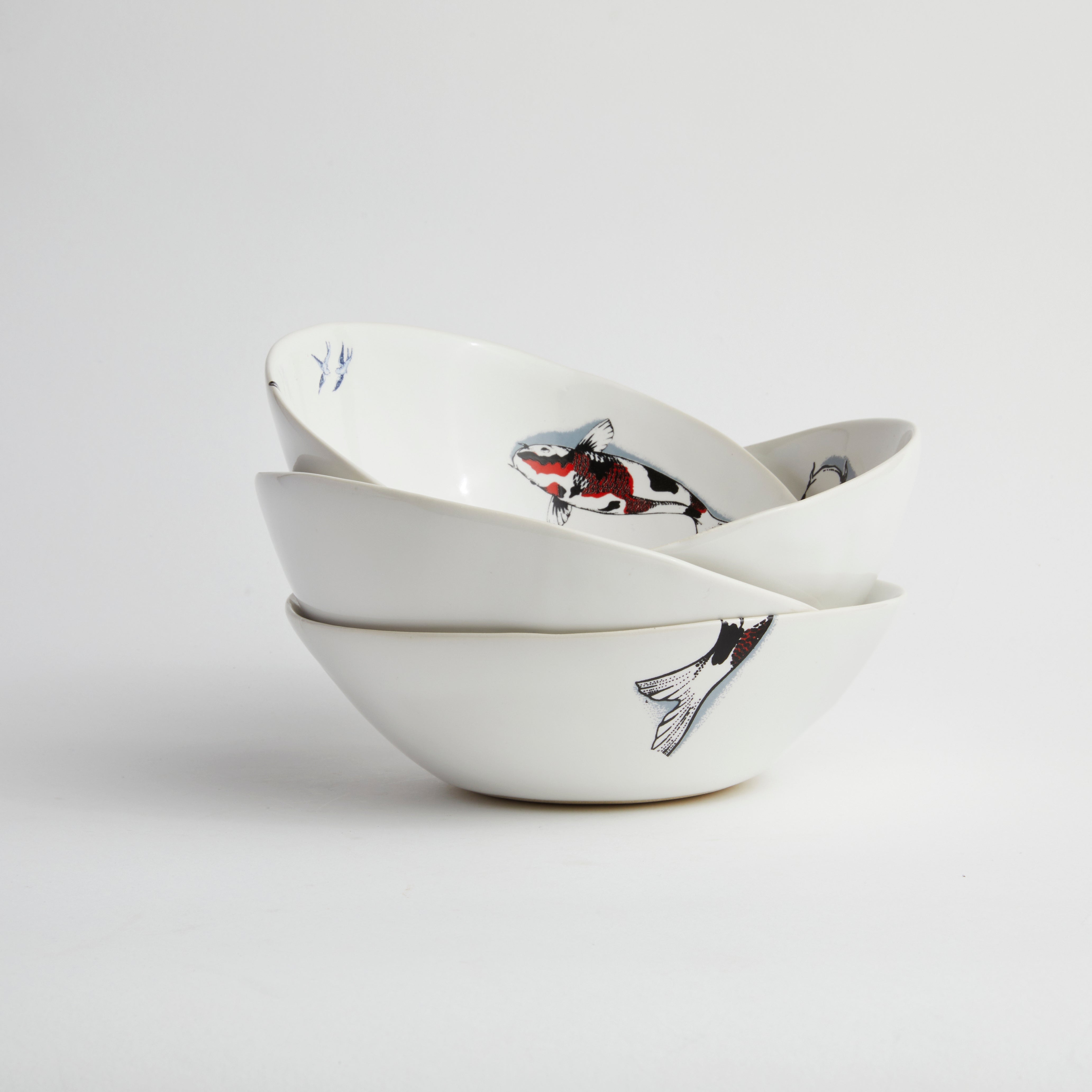Red Koi & Blue Willow - WL Bowl (set of 4)