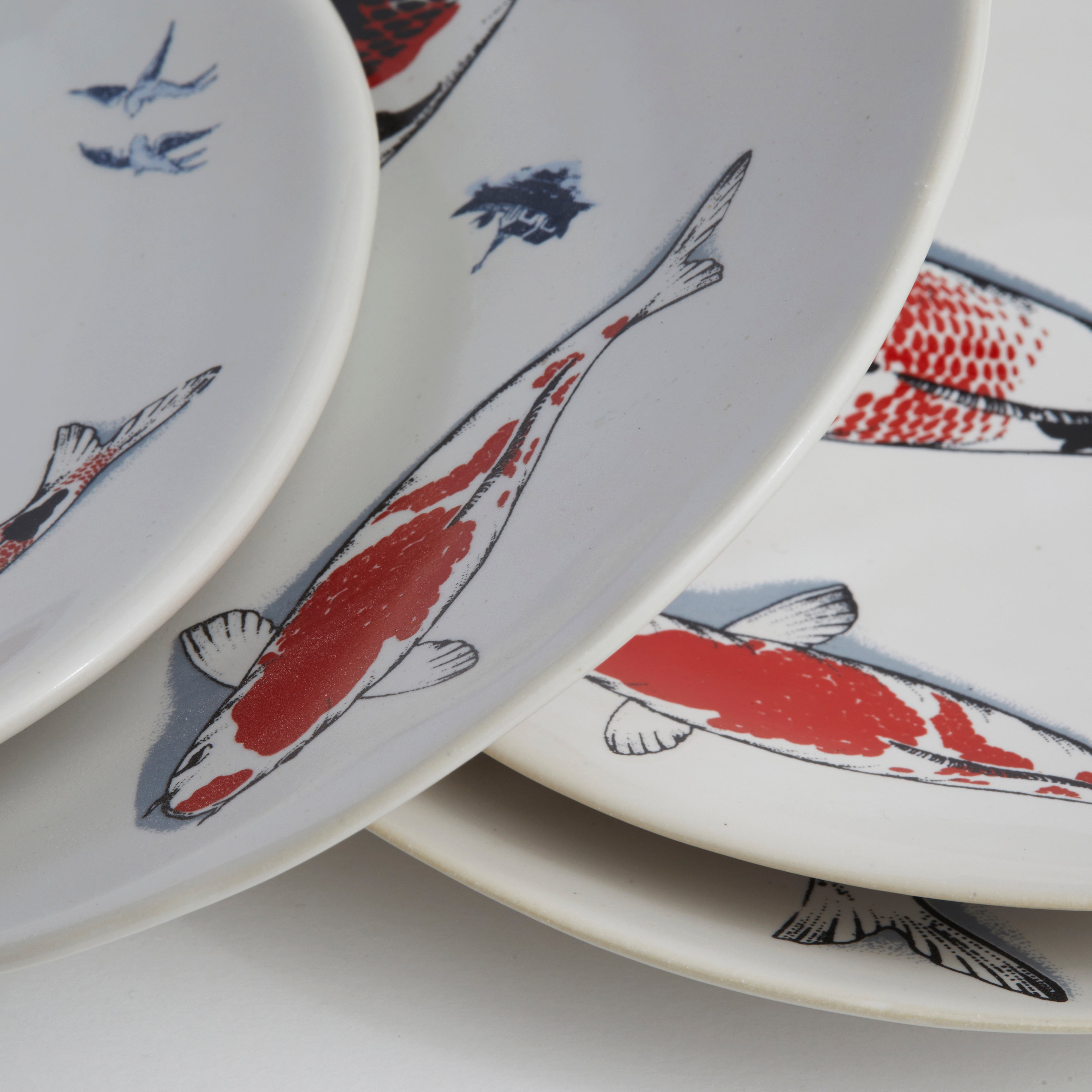 Red Koi & Blue Willow - Medium Plate (set of 4)