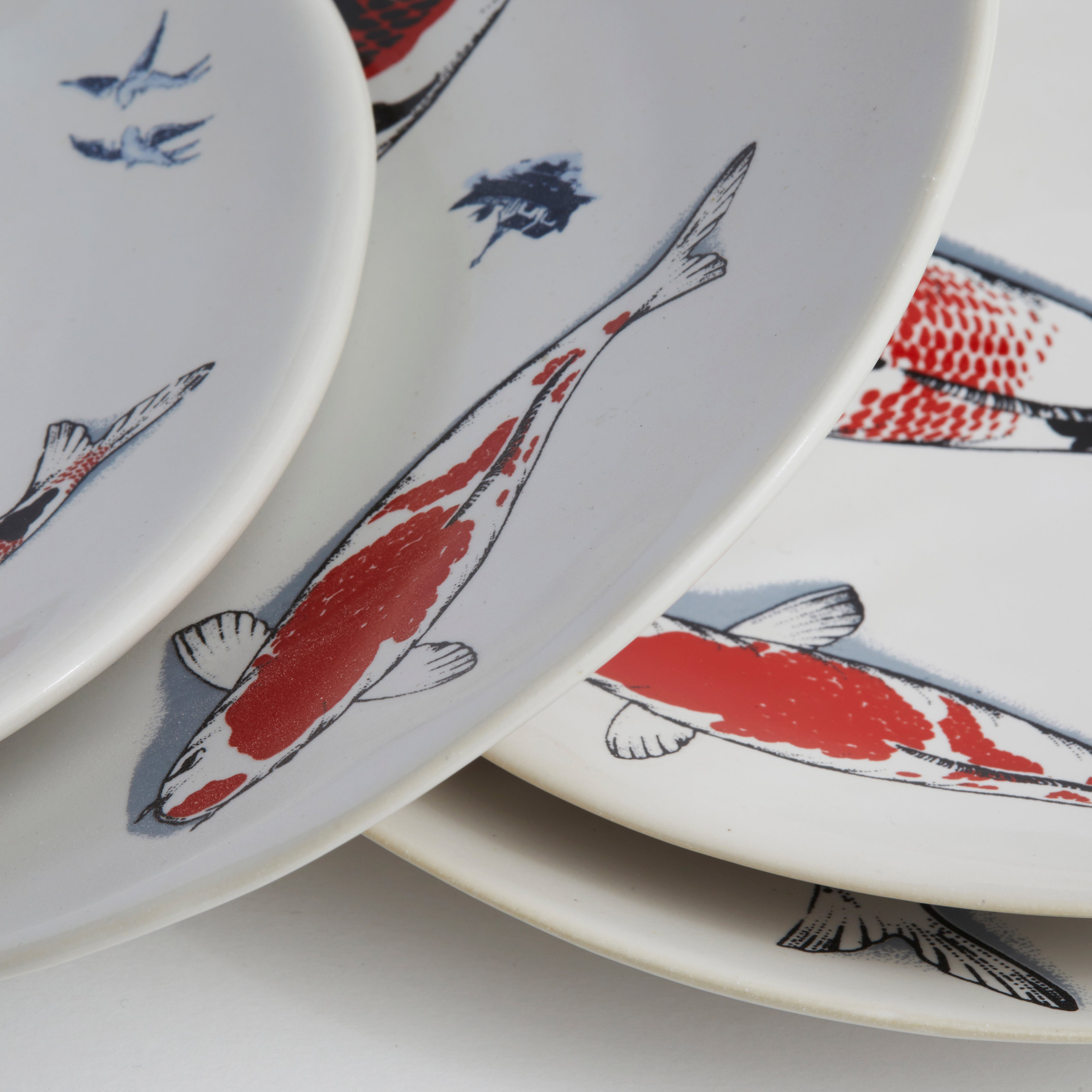 Red Koi & Blue Willow - Dinner Plate (set of 4)