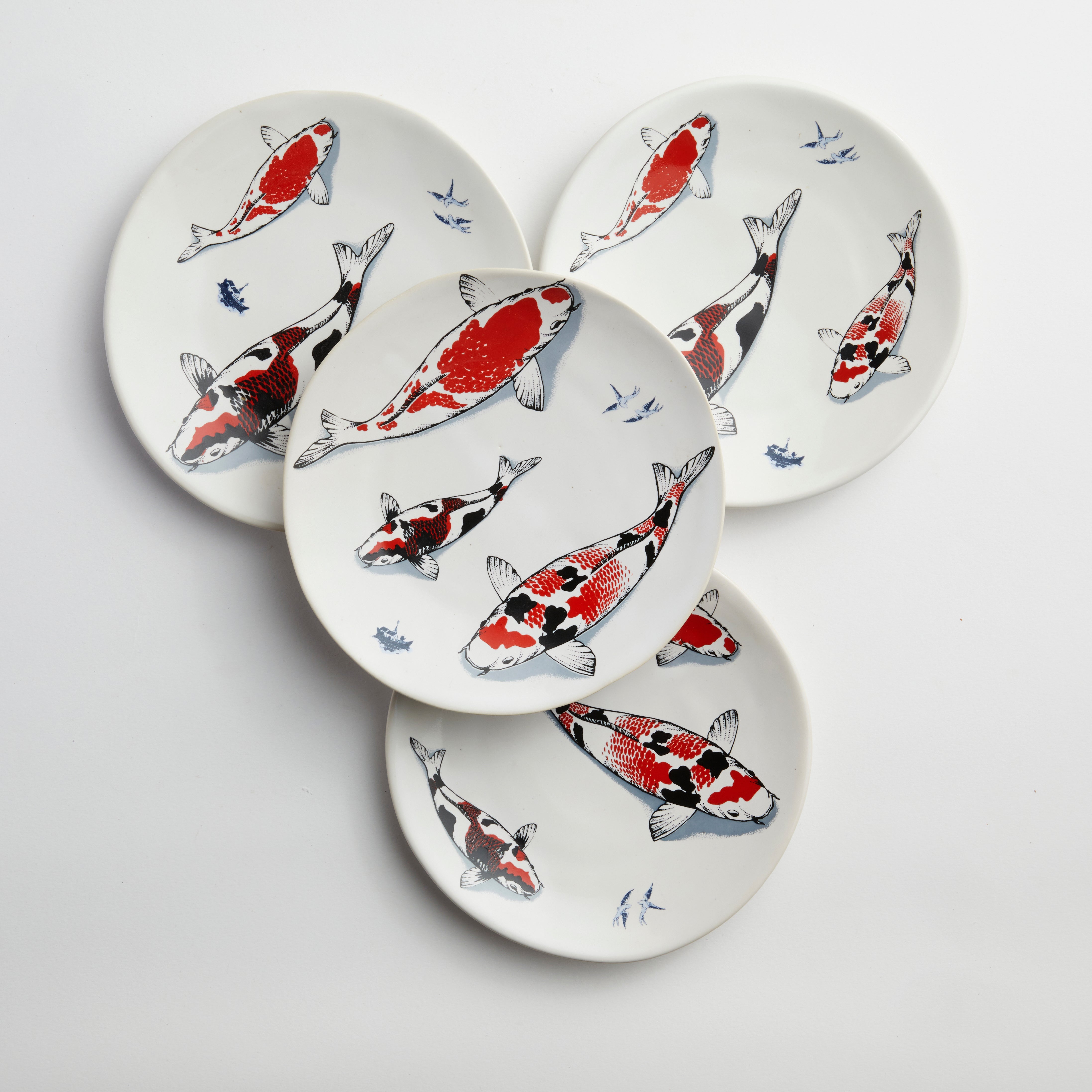 Red Koi & Blue Willow Side Plate (set of 4)