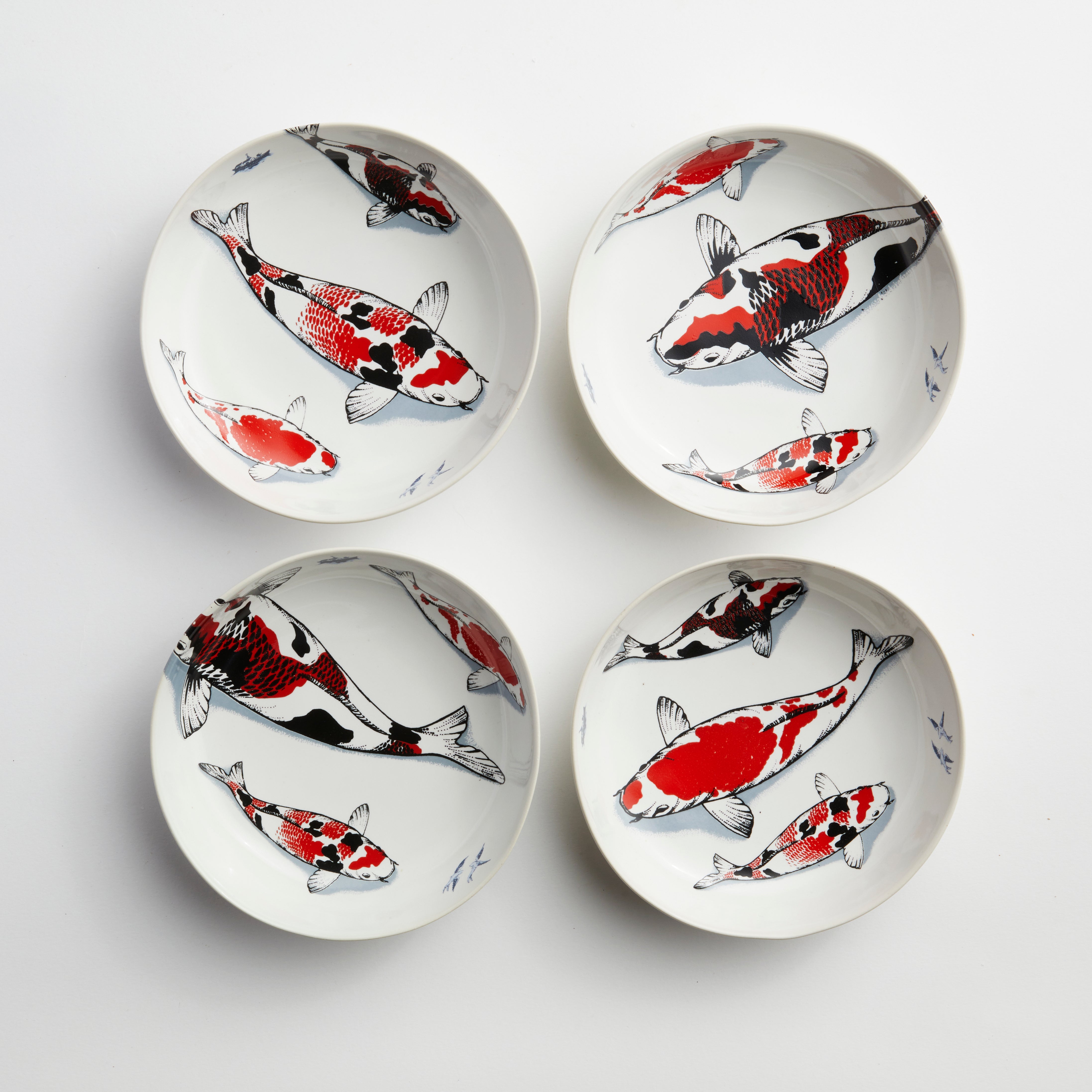 Red Koi & Blue Willow - Small Breakfast Bowl (set of 4)