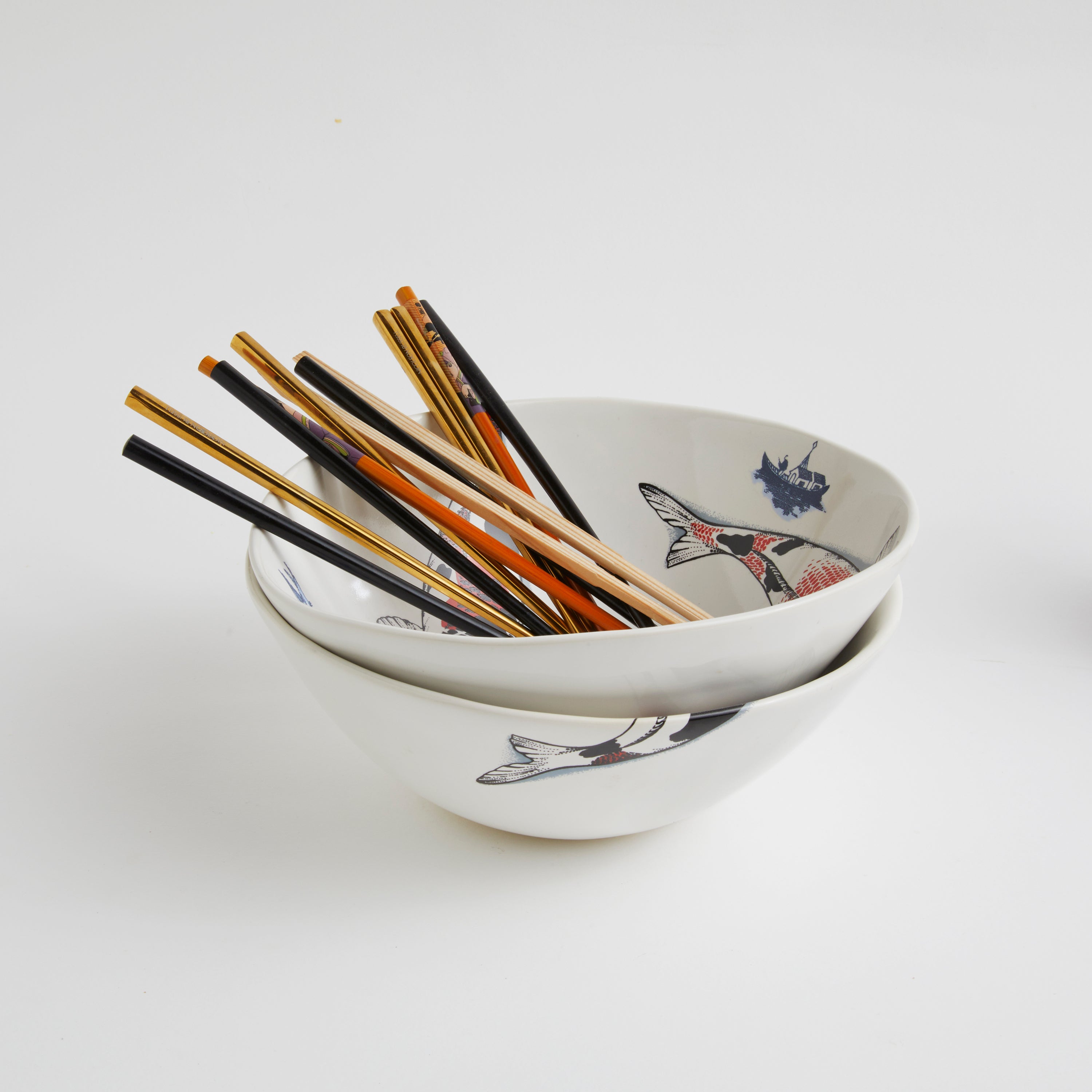Red Koi & Blue Willow - Medium Bowl (set of 2)