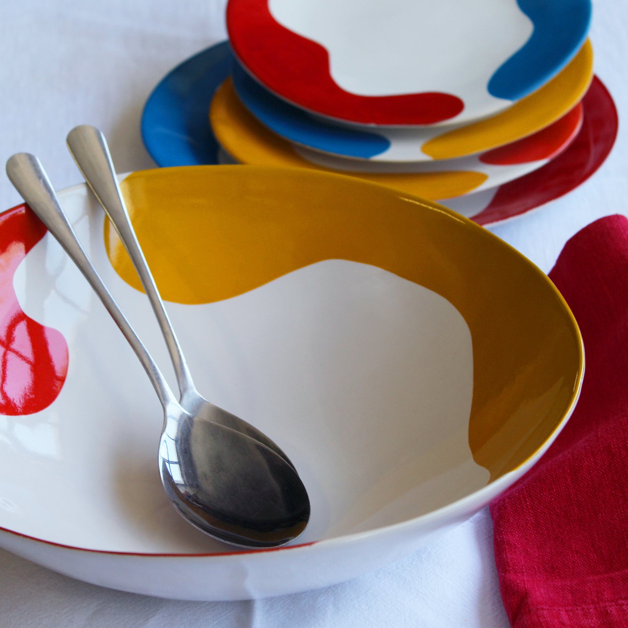 Gloss White Large Bowl accented with hand-applied sweeps of colour