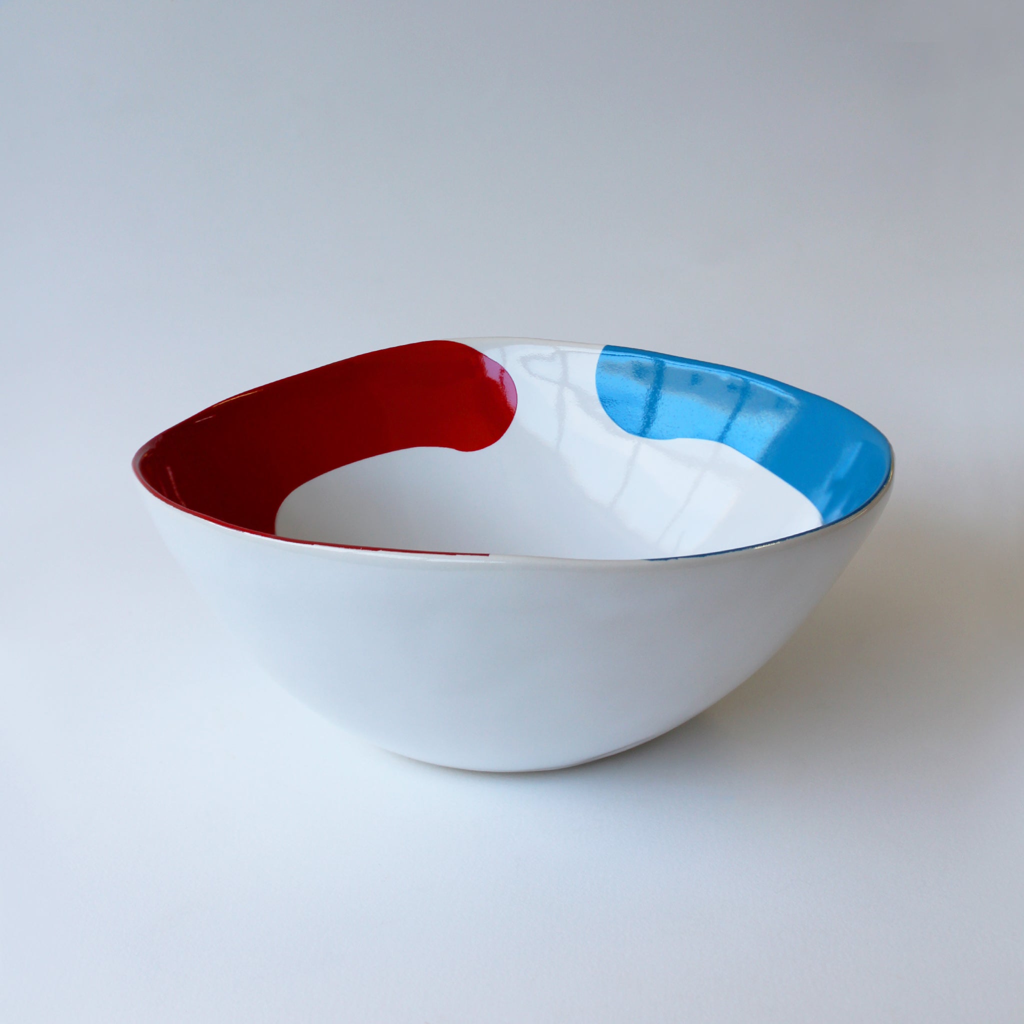 Gloss White Medium Bowl accented with hand-applied sweeps of colour, set of 2