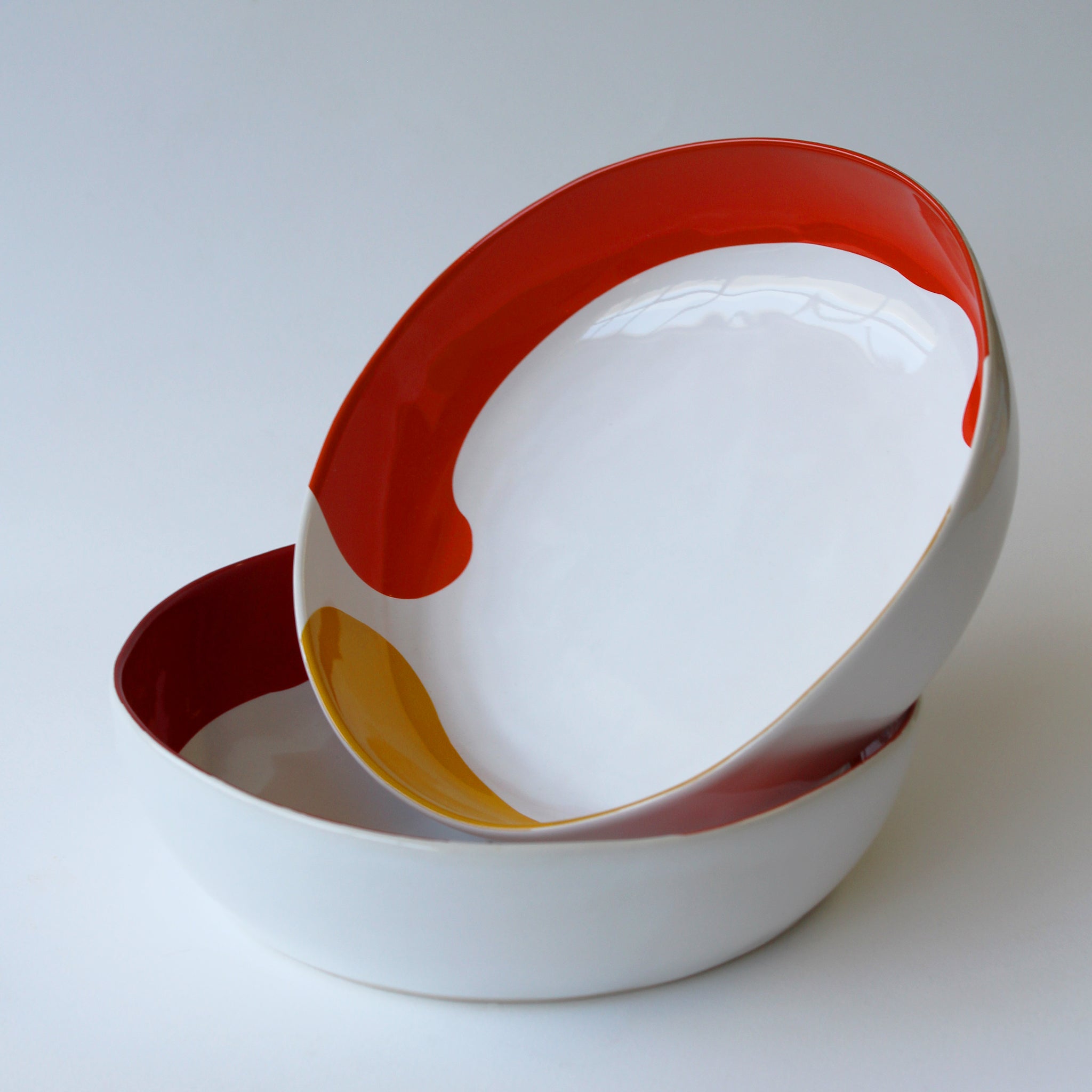 Gloss White Oyster Bowl accented with hand-applied sweeps of colour