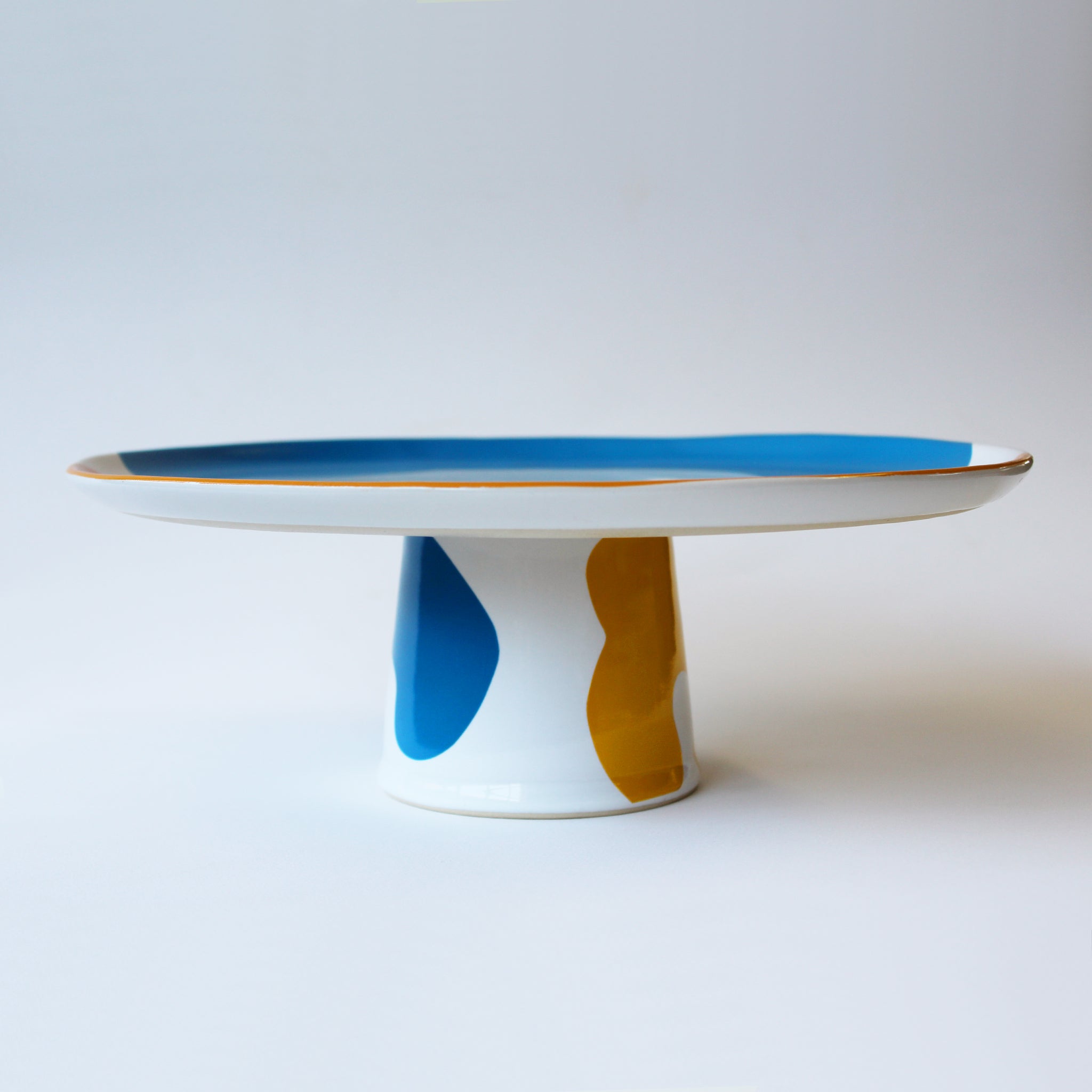 Gloss White Short Cake Stand accented with hand-applied sweeps of colour