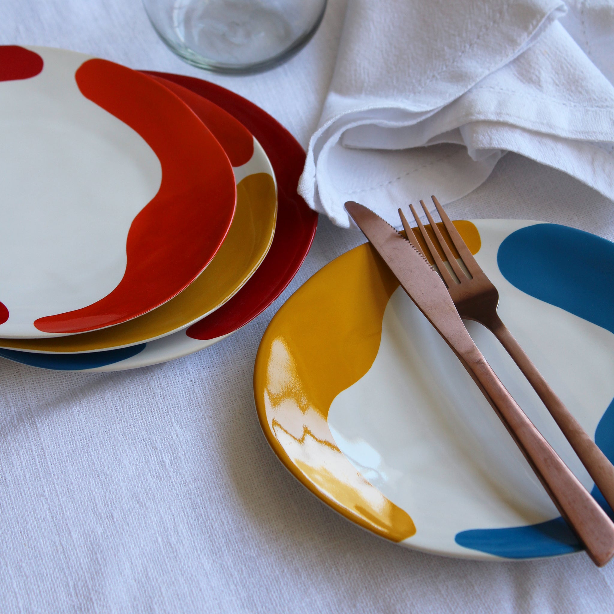 Gloss White Side Plate accented with hand-applied sweeps of colour, set of 4