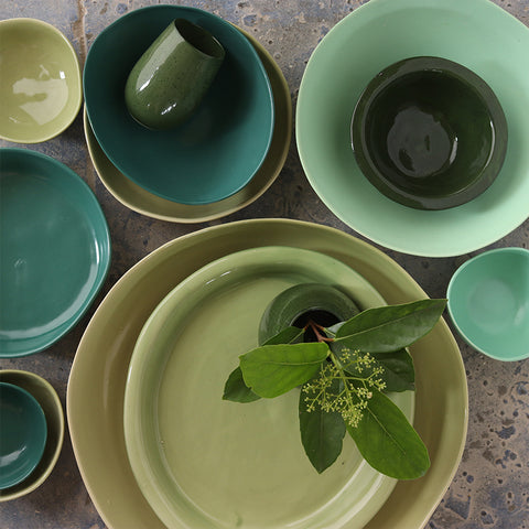 Green Plate & Bowls