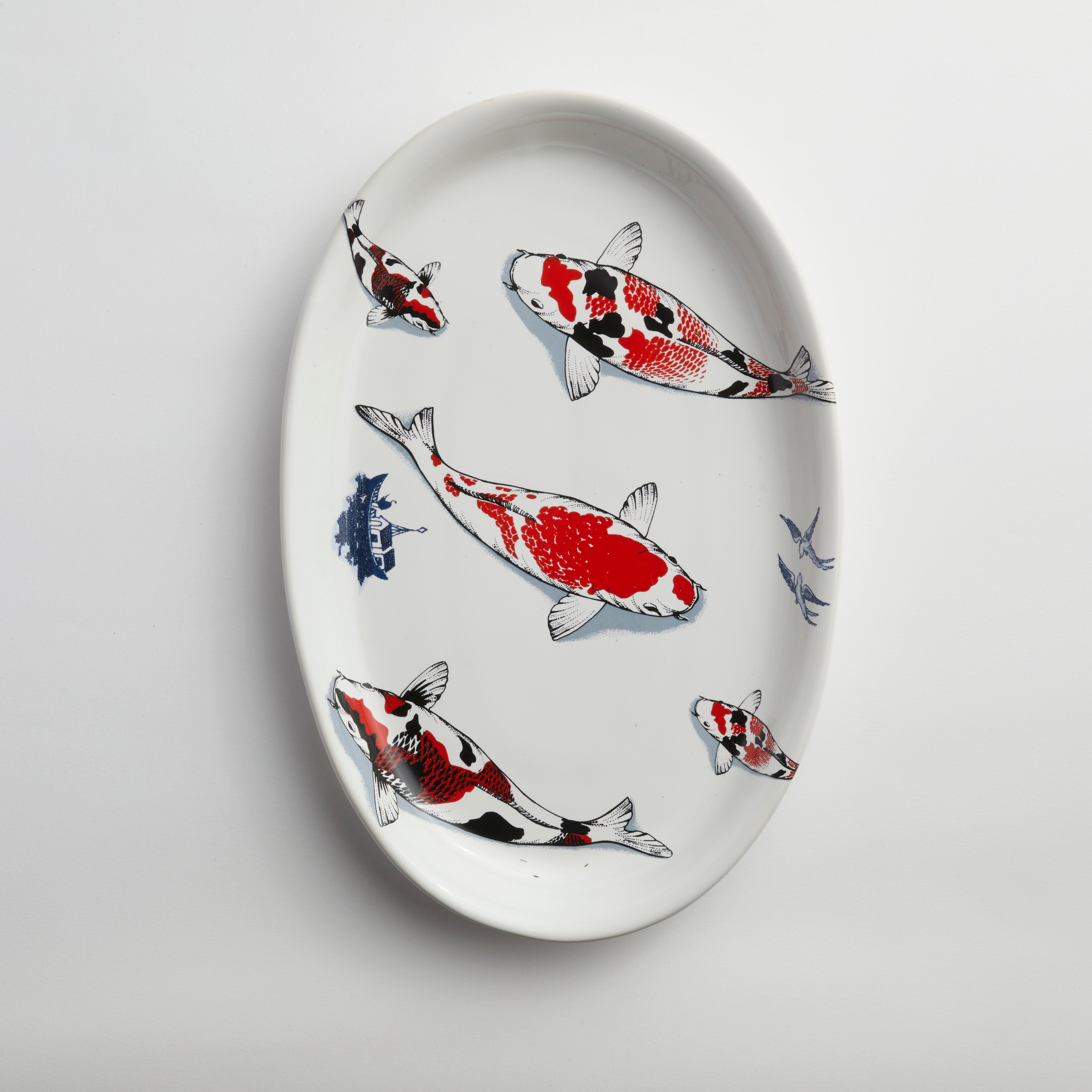 Red Koi & Blue Willow - Trout Platter