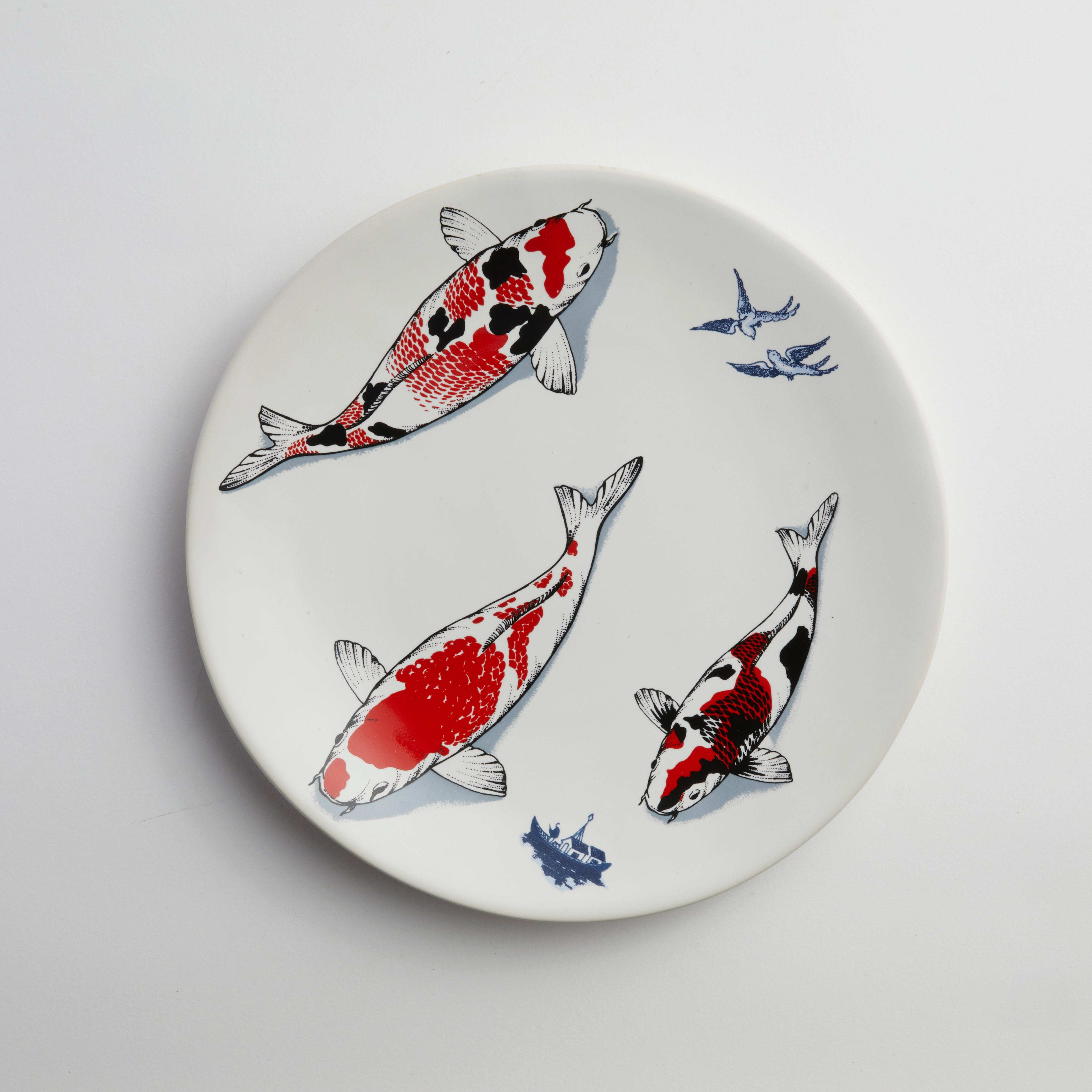 Red Koi & Blue Willow - Medium Plate (set of 4)
