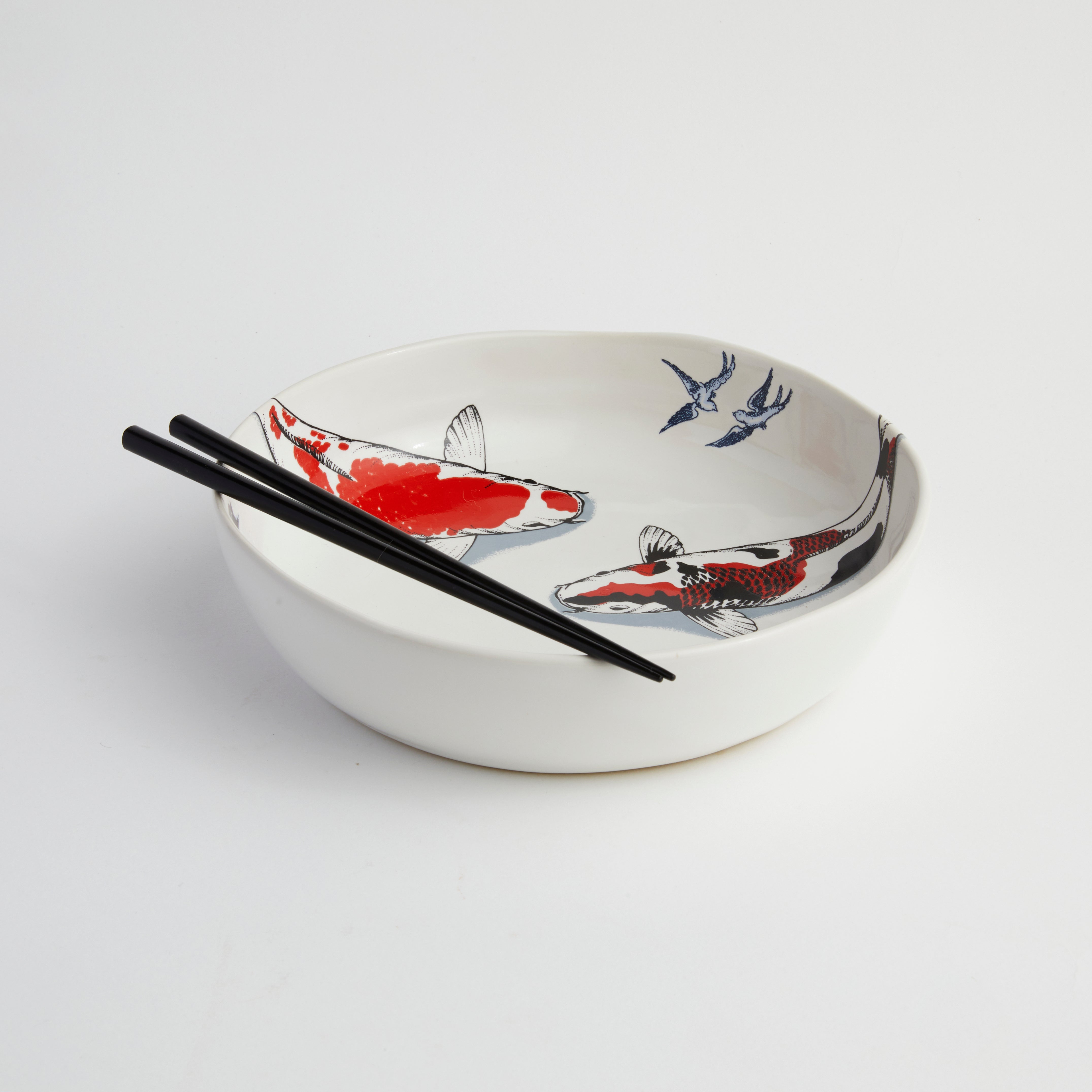 Red Koi & Blue Willow - Oyster Bowl (set of 2)