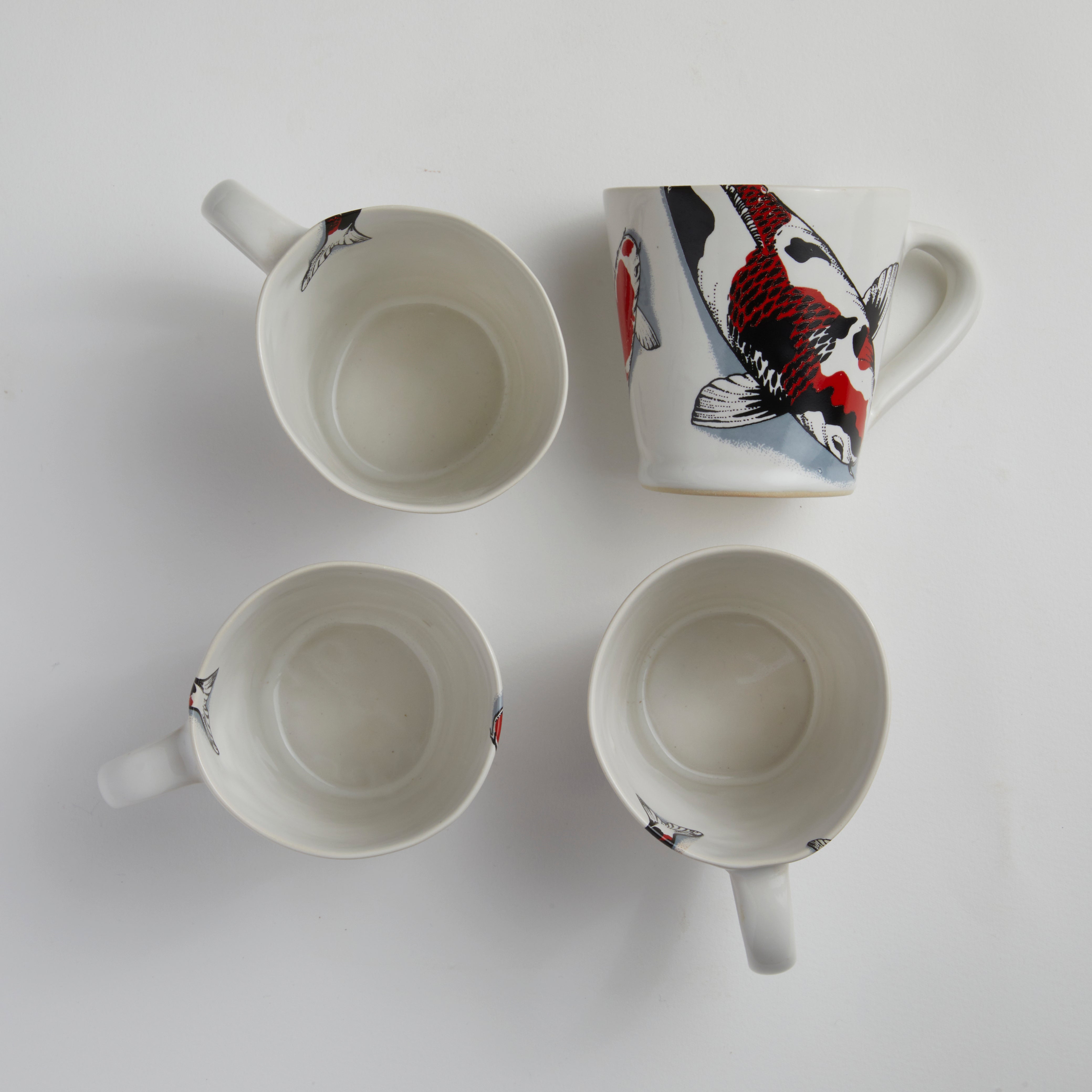 Red Koi & Blue Willow - Flare Mug (set of 4)