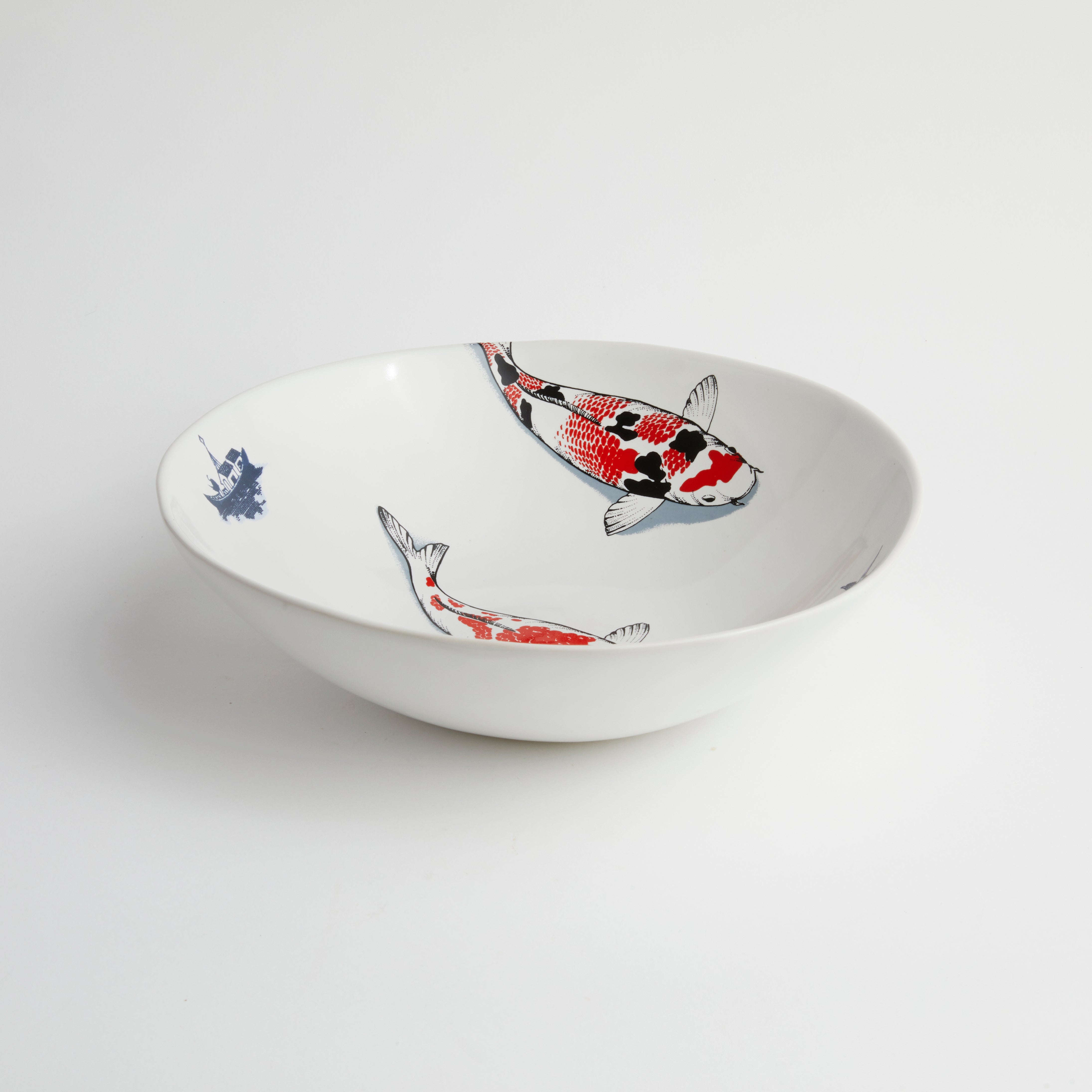 Red Koi & Blue Willow - Large Bowl