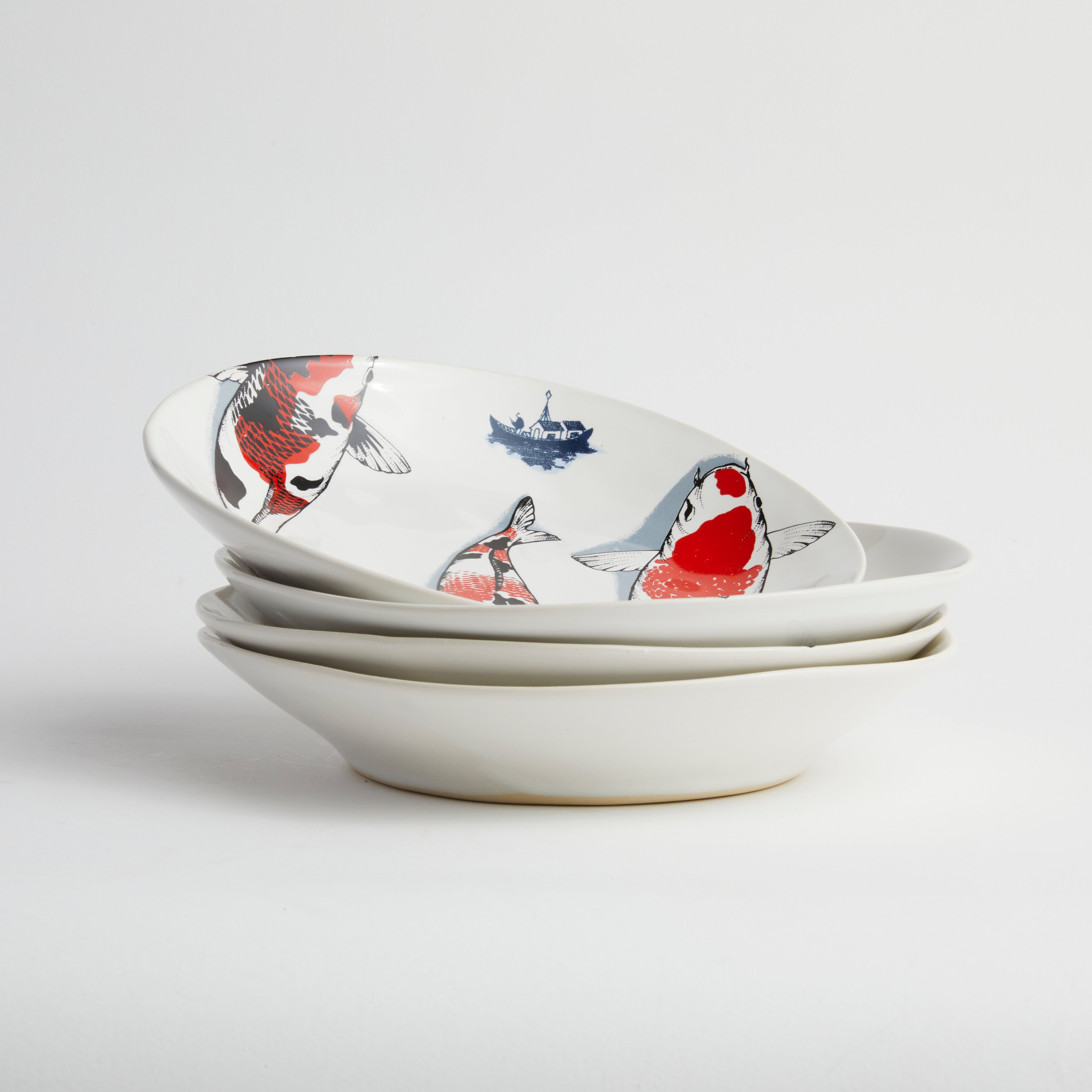 Red Koi & Blue Willow - Pasta Bowl (set of 4)
