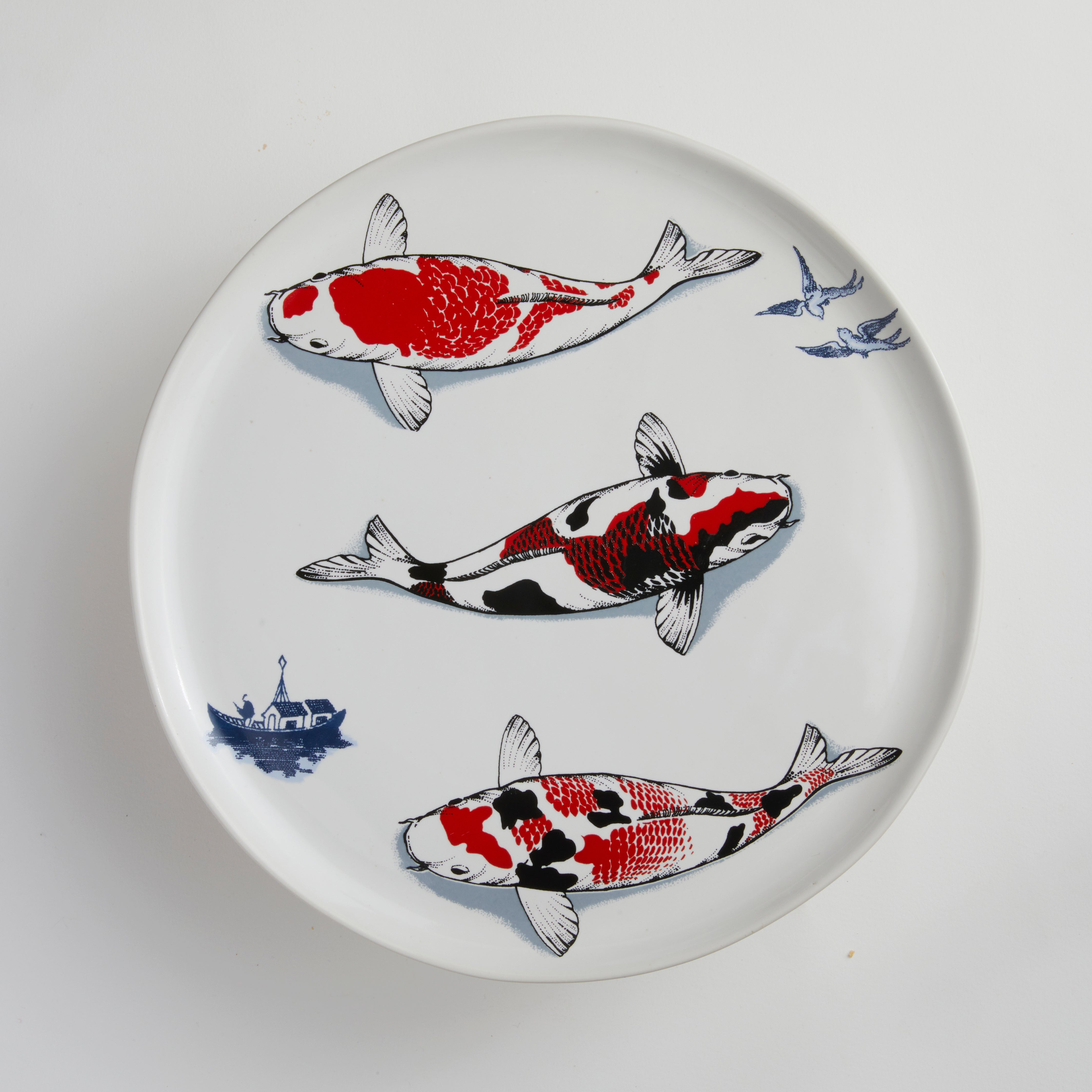 Red Koi & Blue Willow - Short Cake Stand