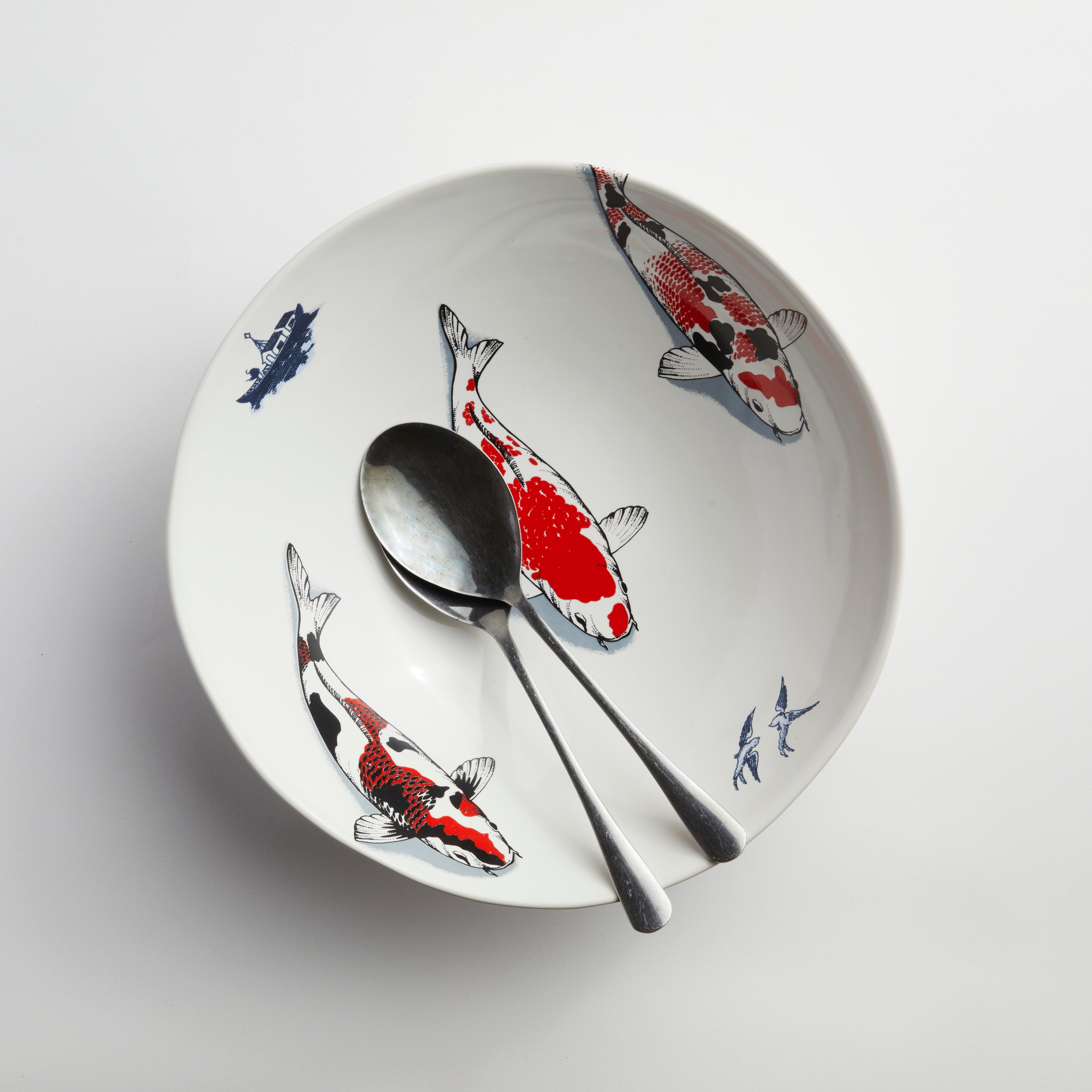 Red Koi & Blue Willow - Small Breakfast Bowl (set of 4)