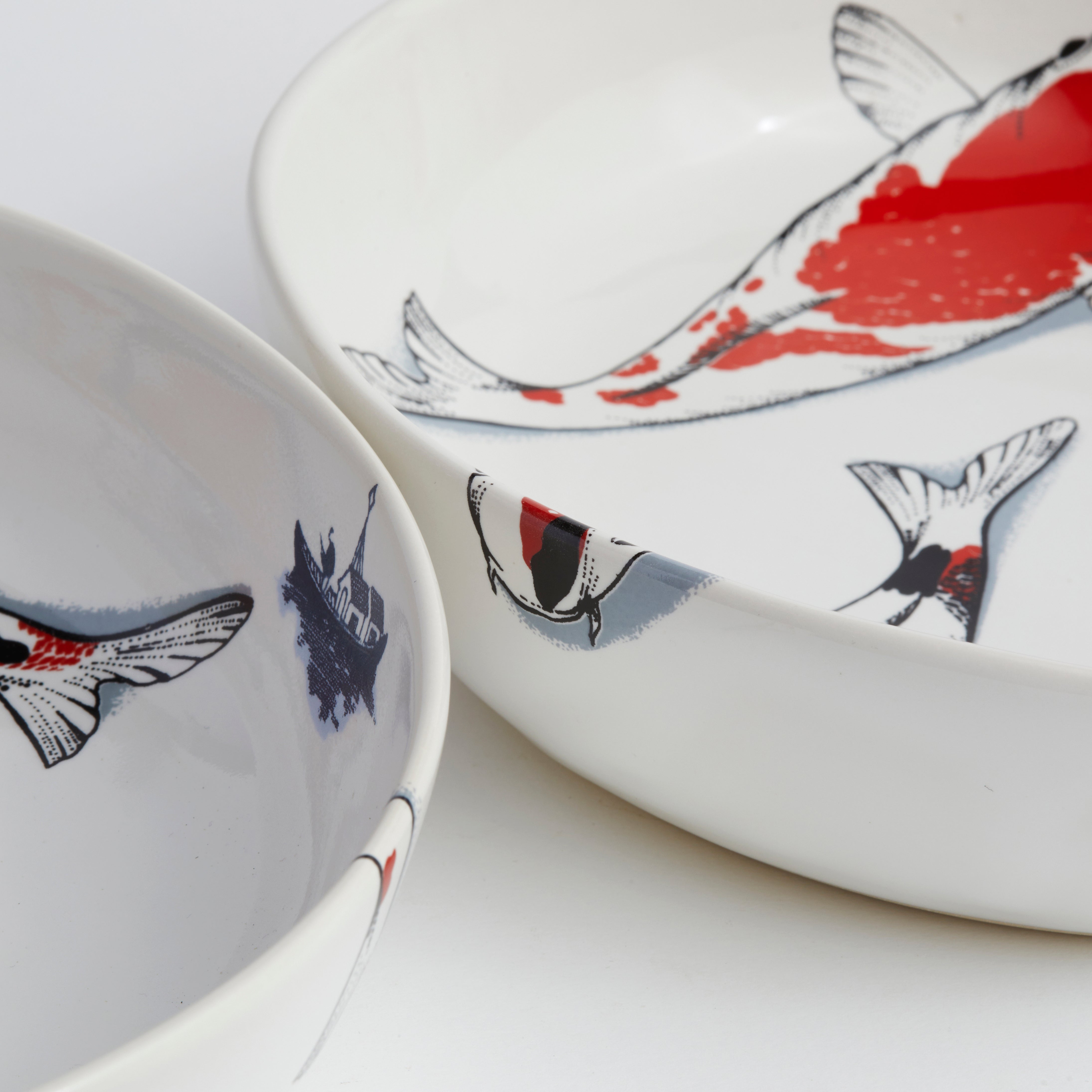 Red Koi & Blue Willow - Oyster Bowl (set of 2)