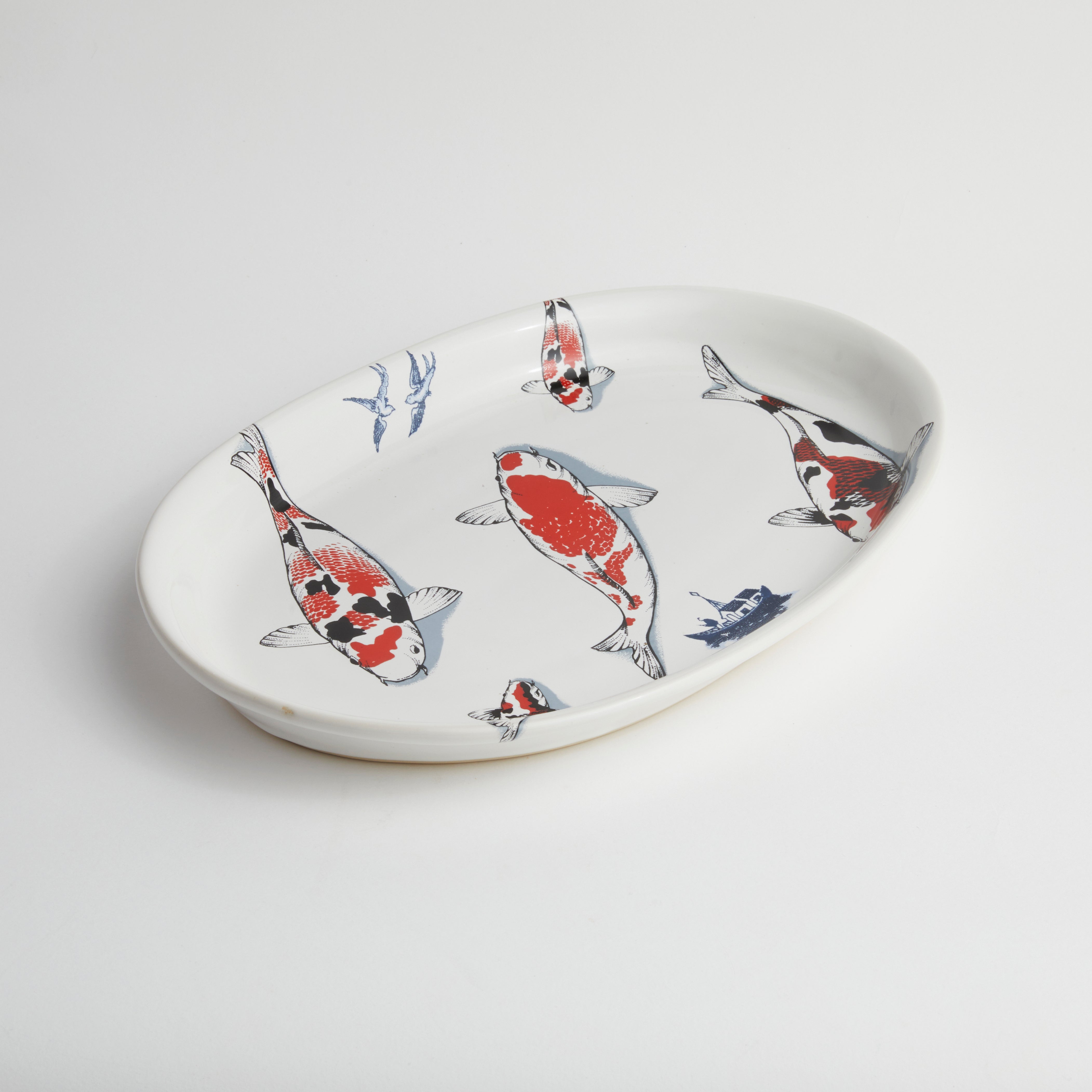 Red Koi & Blue Willow - Trout Platter