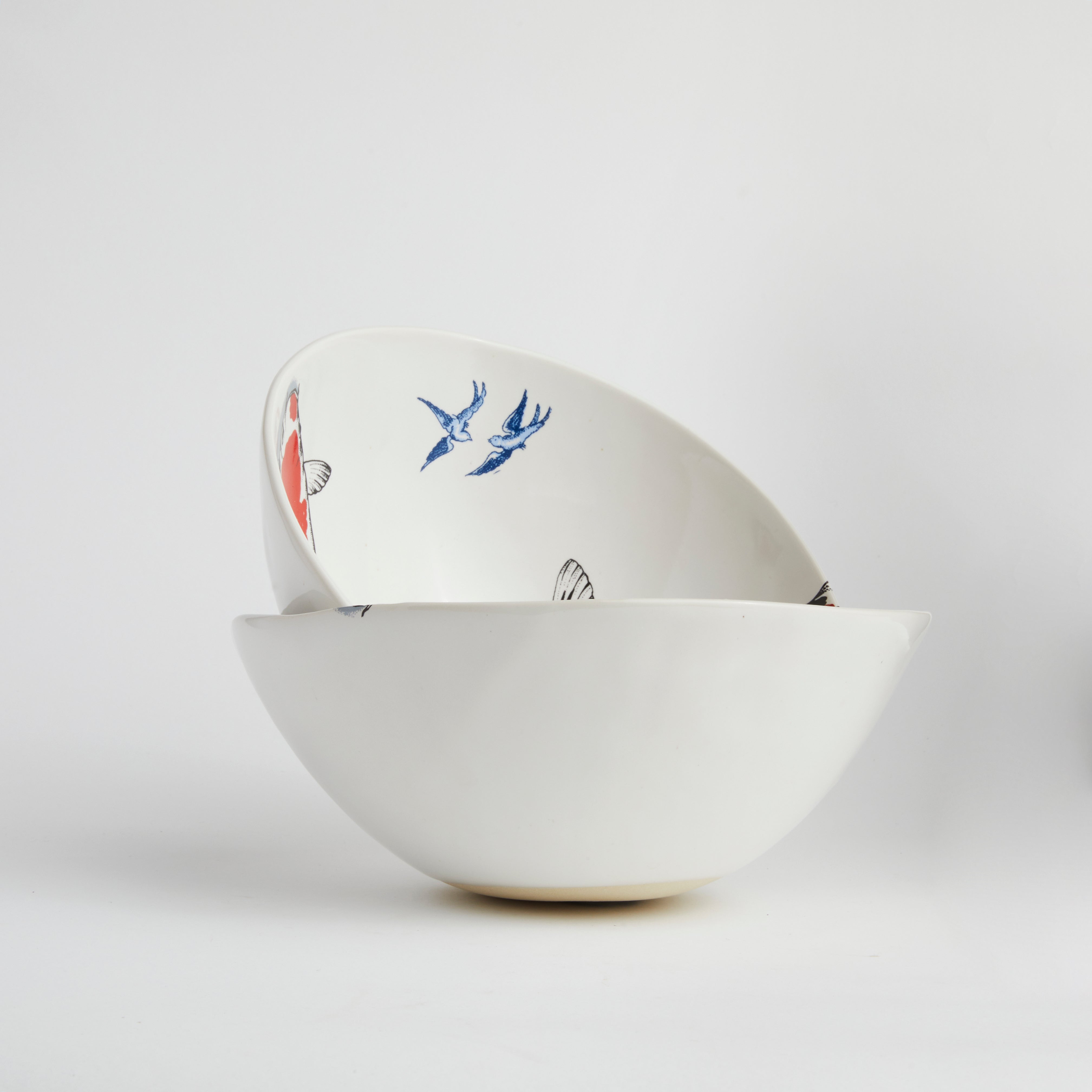 Red Koi & Blue Willow - Medium Bowl (set of 2)