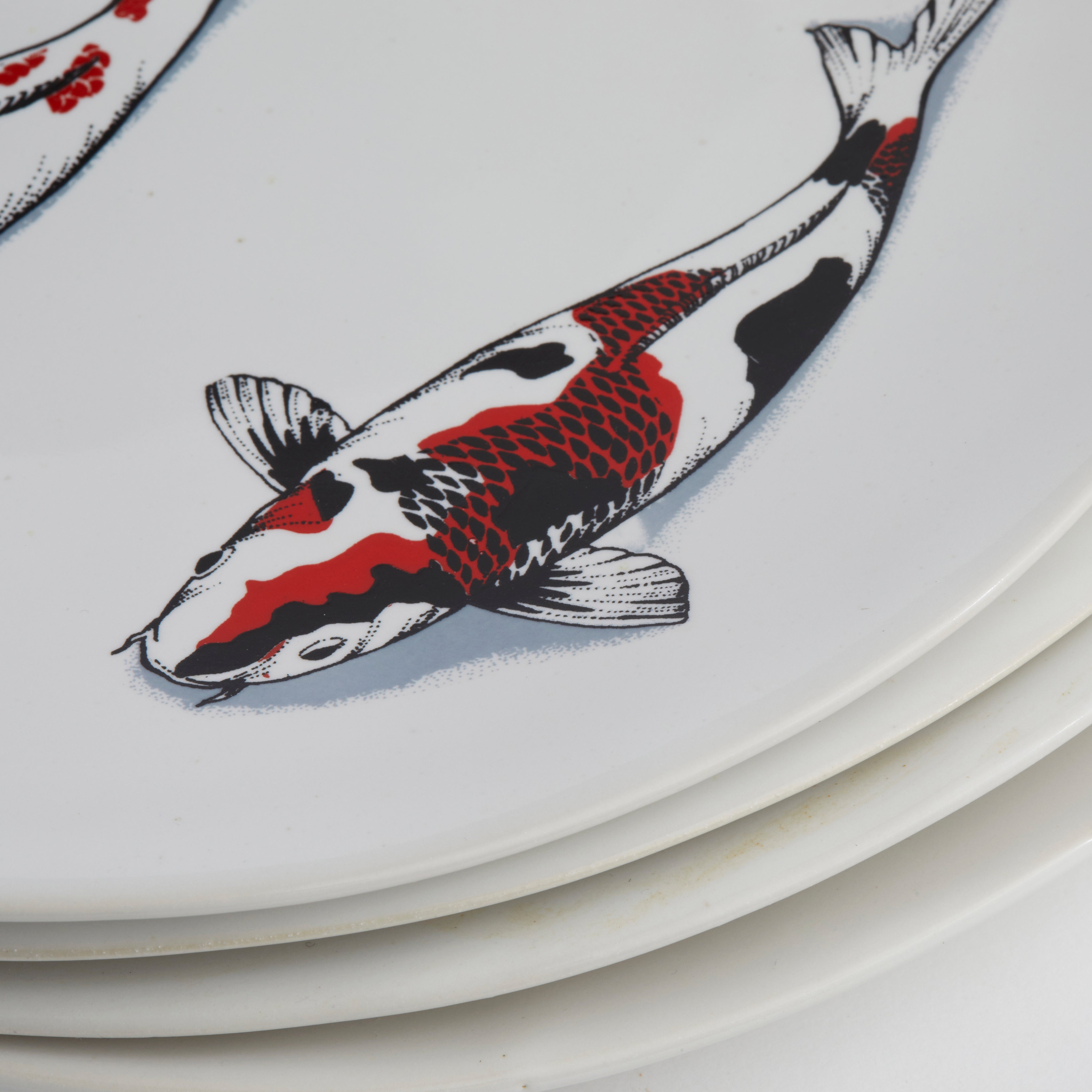 Red Koi & Blue Willow Side Plate (set of 4)