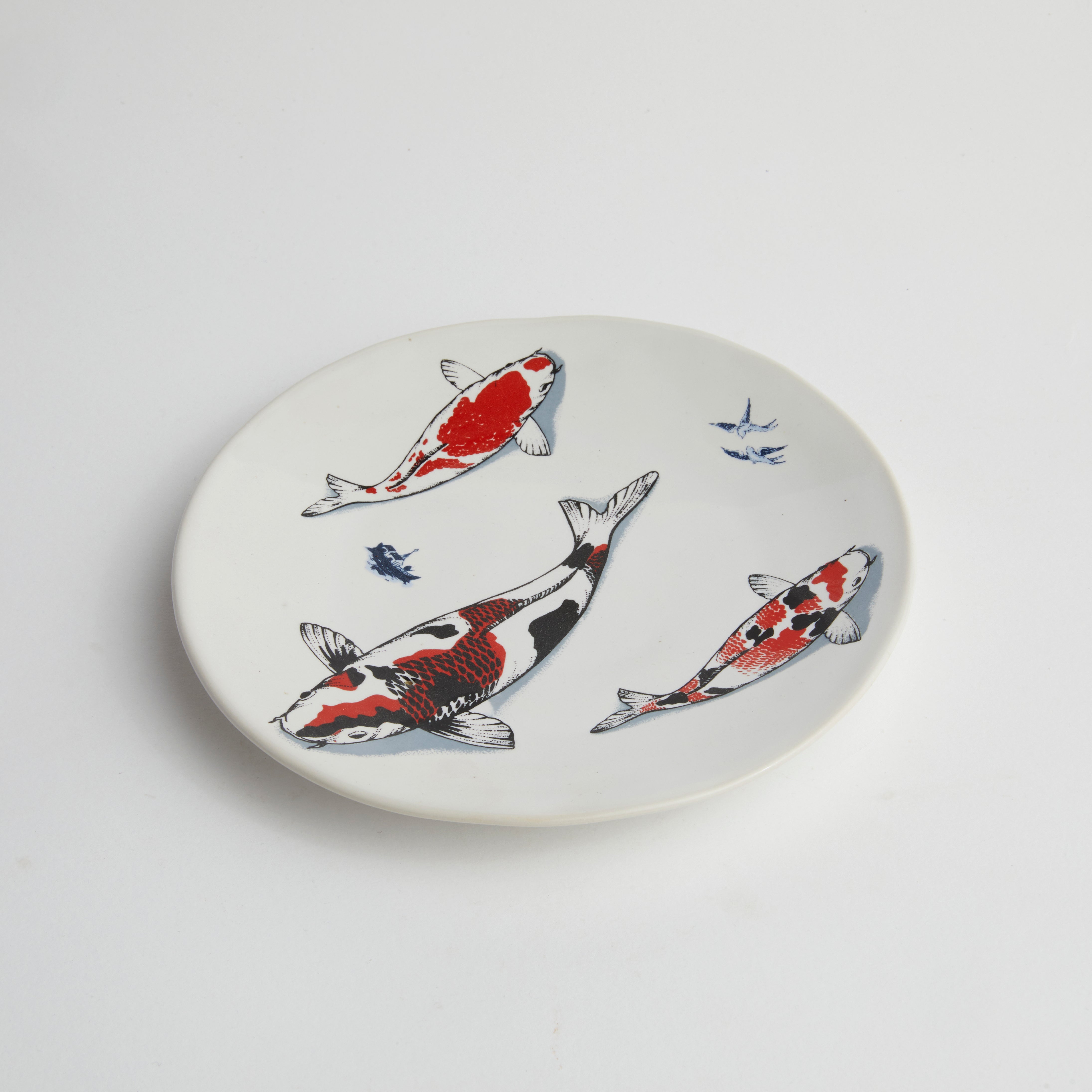 Red Koi & Blue Willow - Medium Plate (set of 4)
