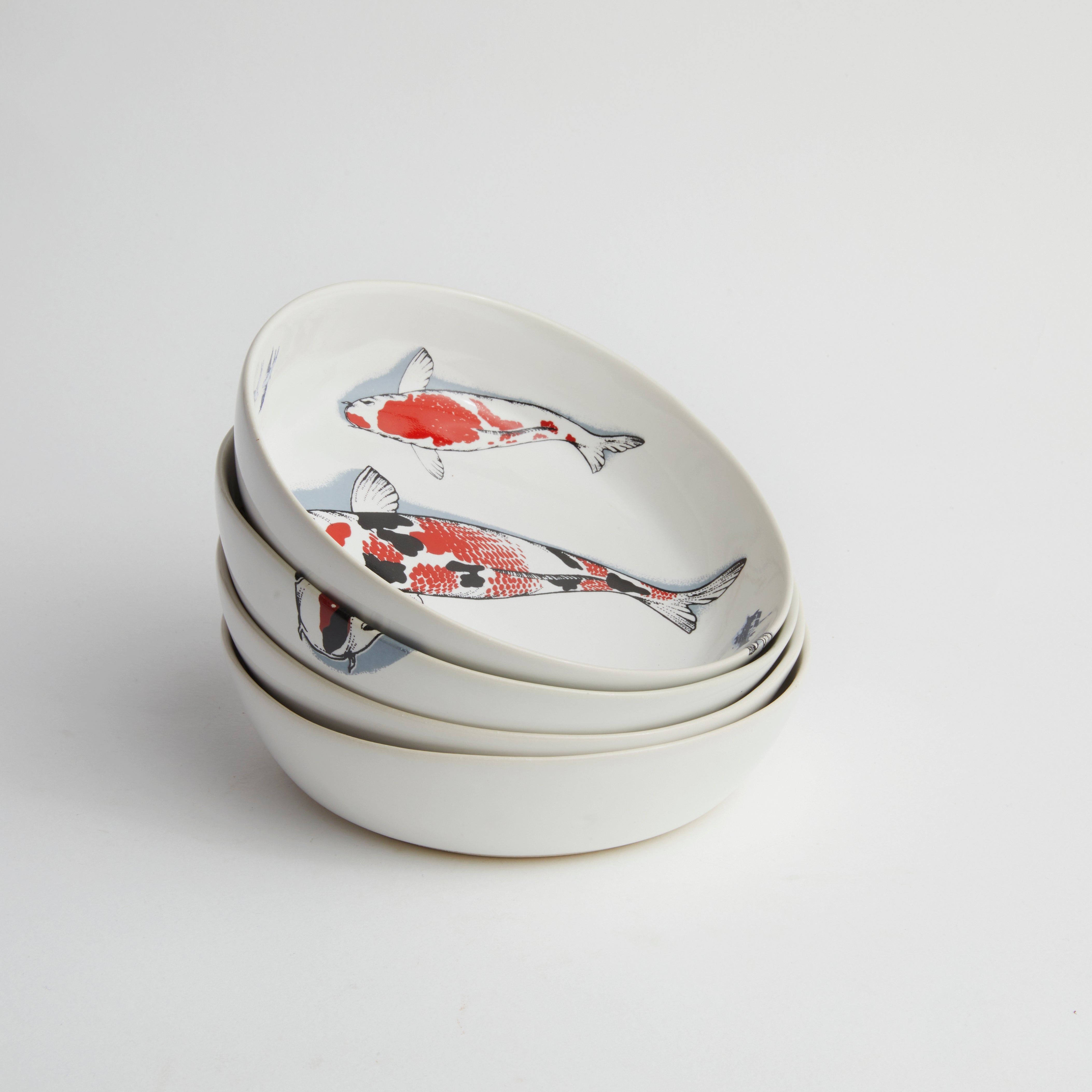 Red Koi & Blue Willow - Small Breakfast Bowl (set of 4)