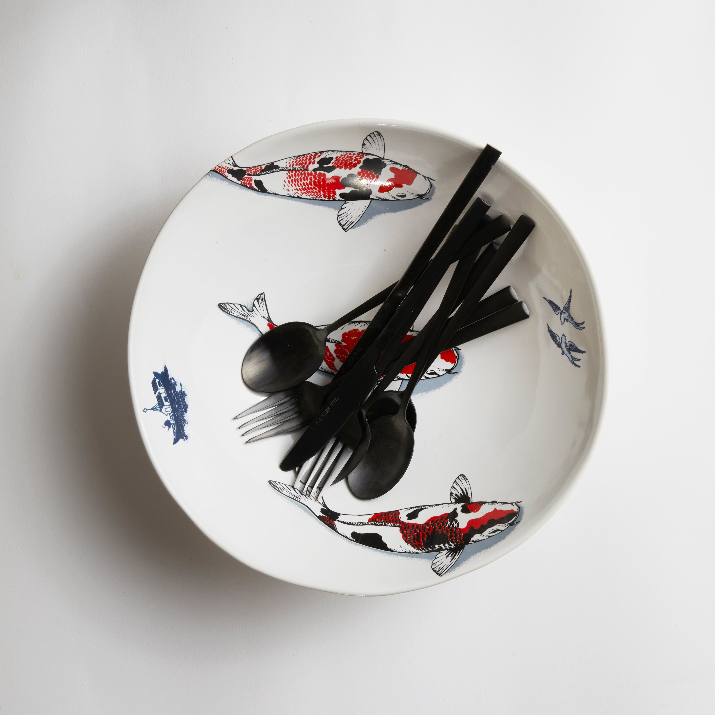 Red Koi & Blue Willow - Large Bowl