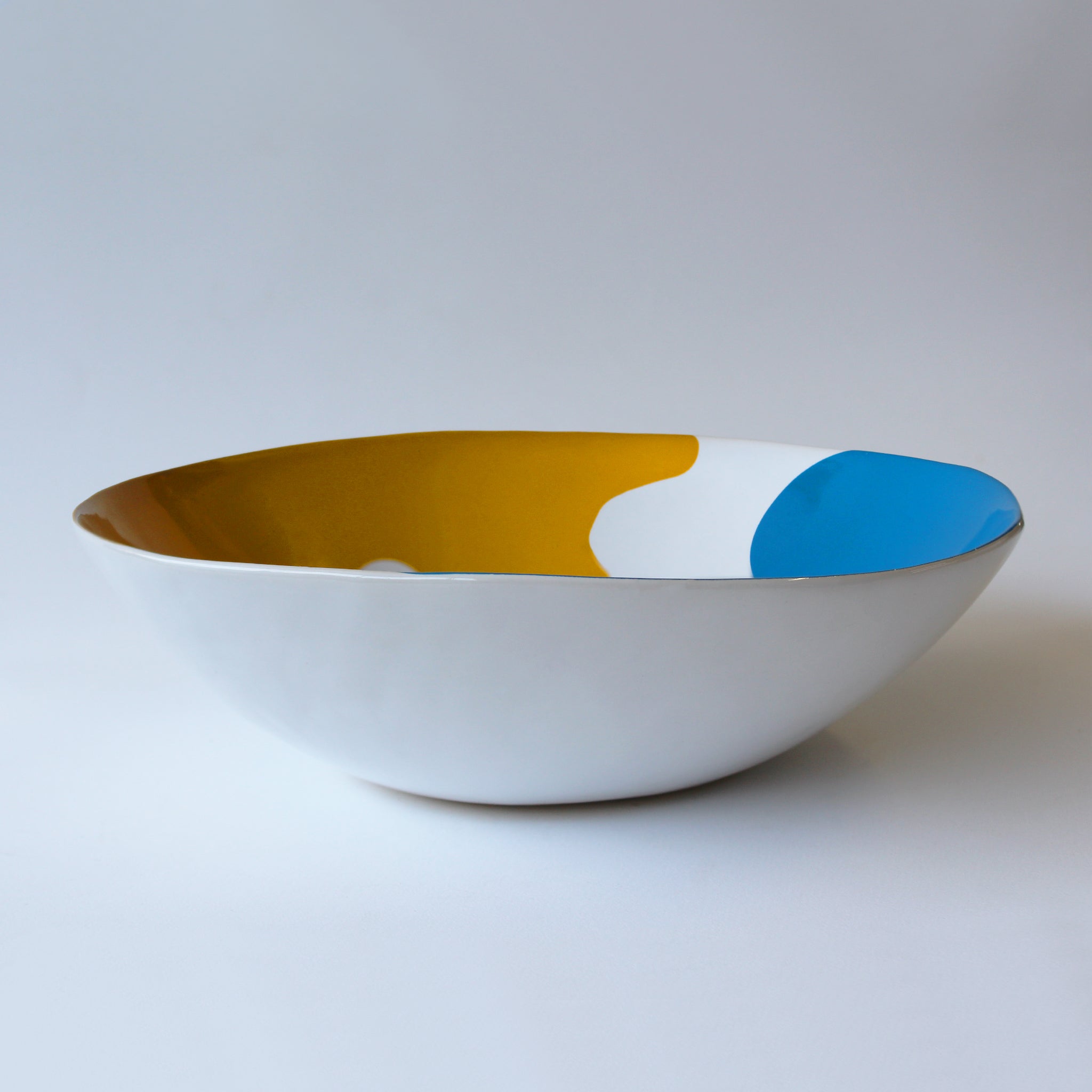 Gloss White Large Bowl accented with hand-applied sweeps of colour