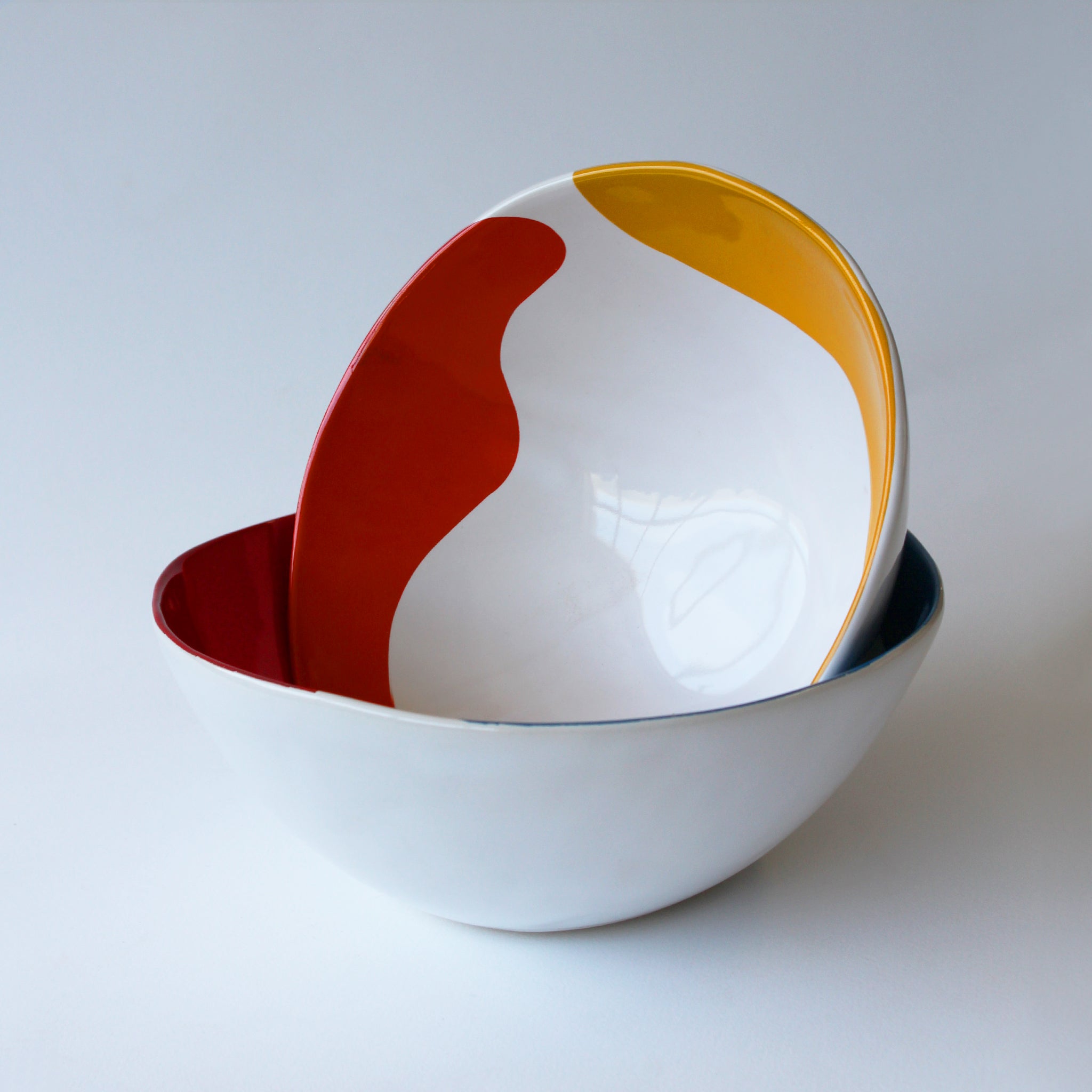 Gloss White Medium Bowl accented with hand-applied sweeps of colour, set of 2