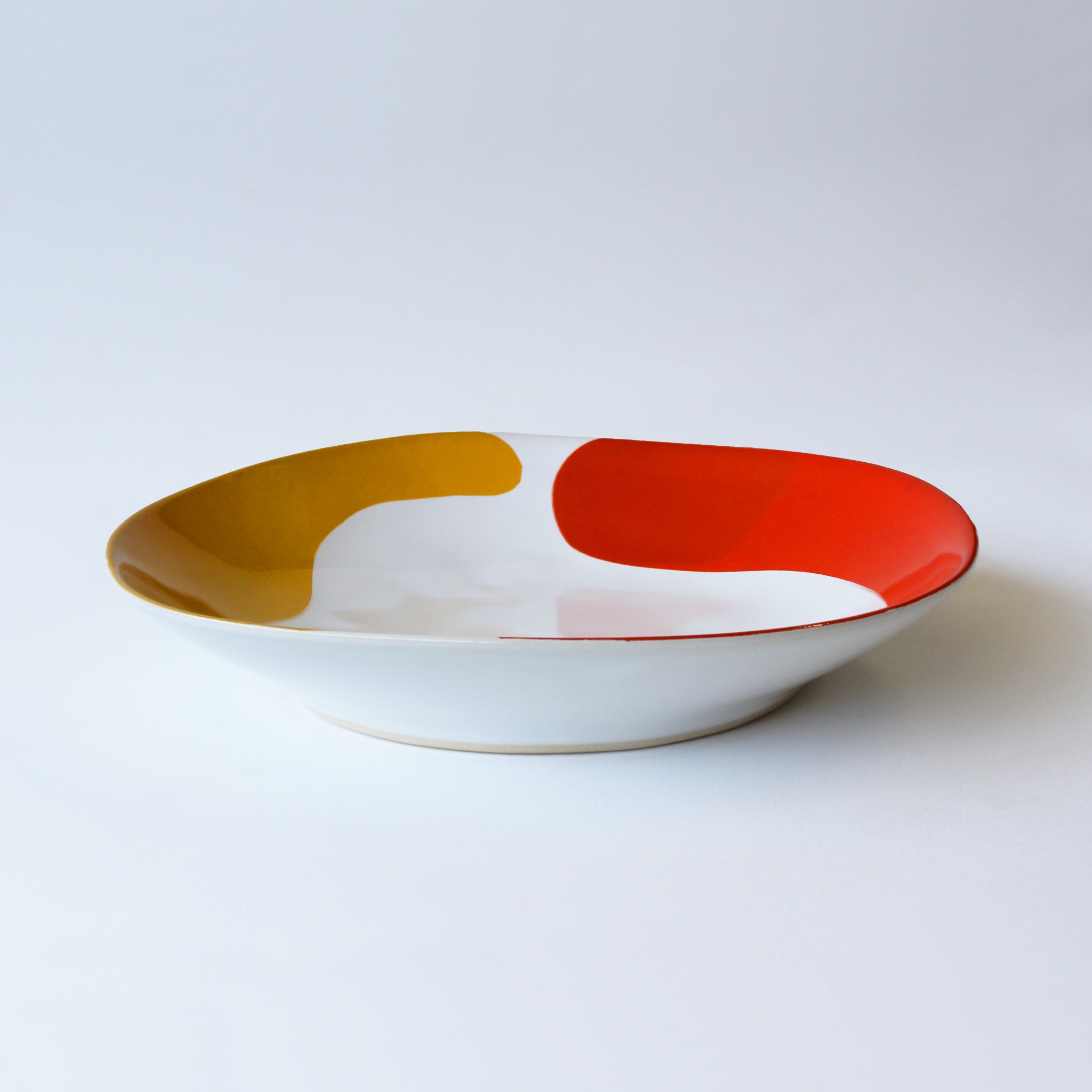 Gloss White Pasta Bowl accented with hand-applied sweeps of colour, set of 4