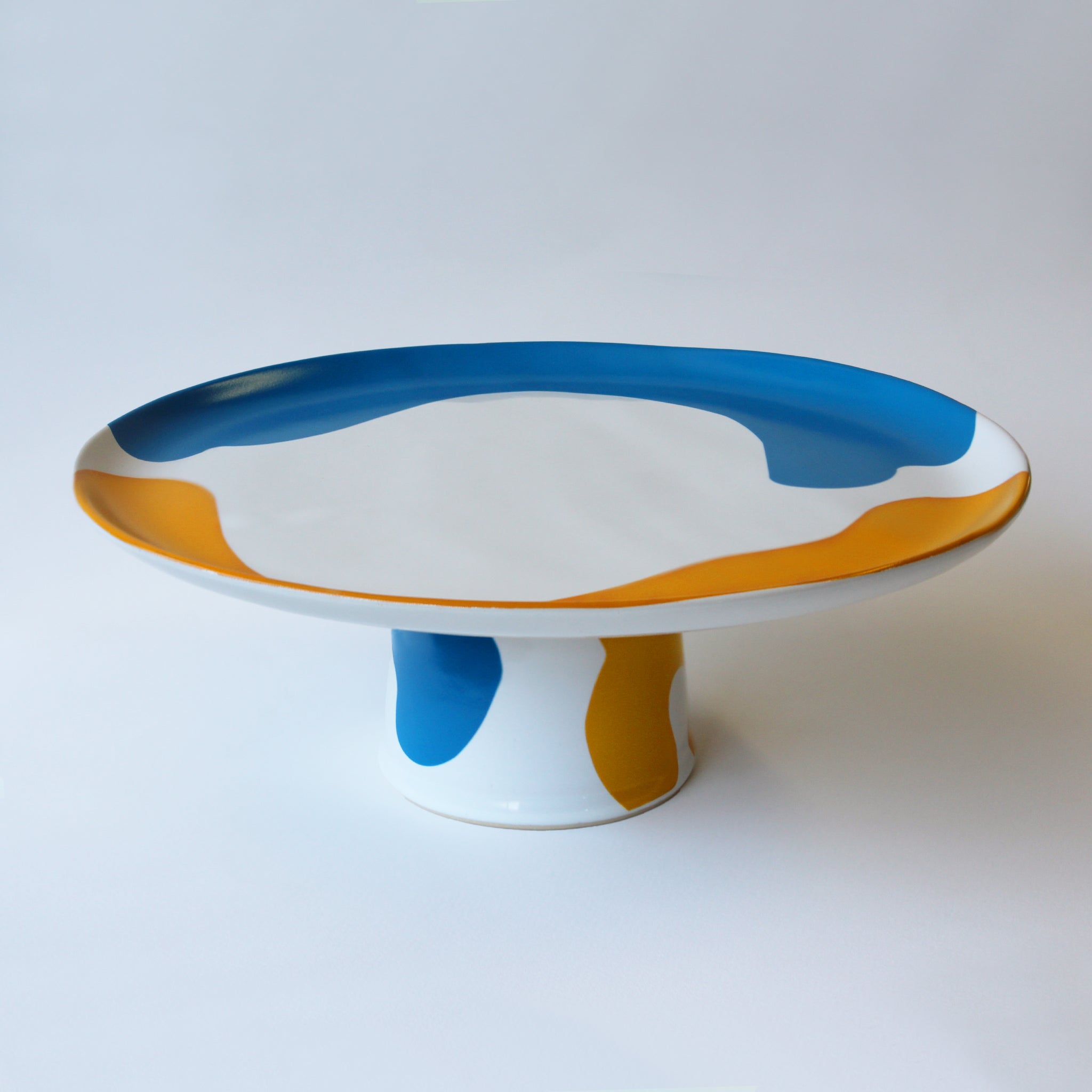 Gloss White Short Cake Stand accented with hand-applied sweeps of colour