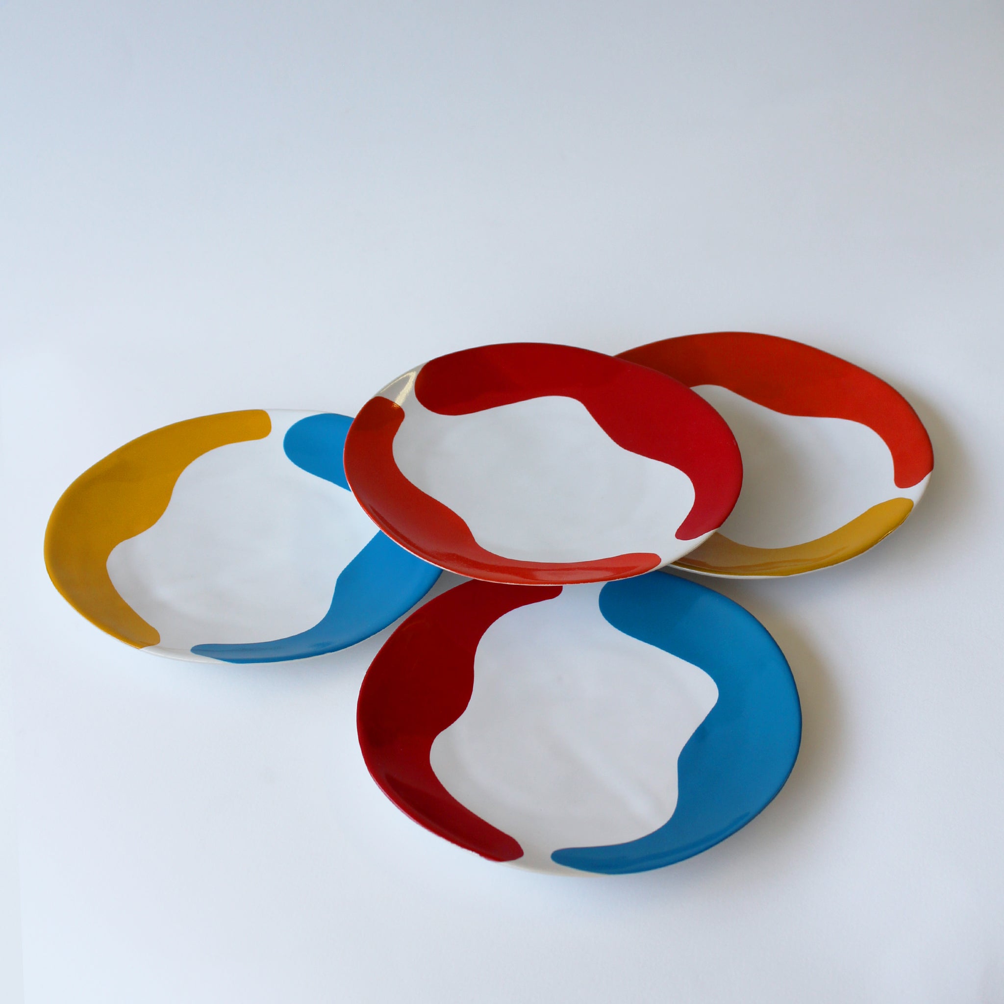 Gloss White Side Plate accented with hand-applied sweeps of colour, set of 4