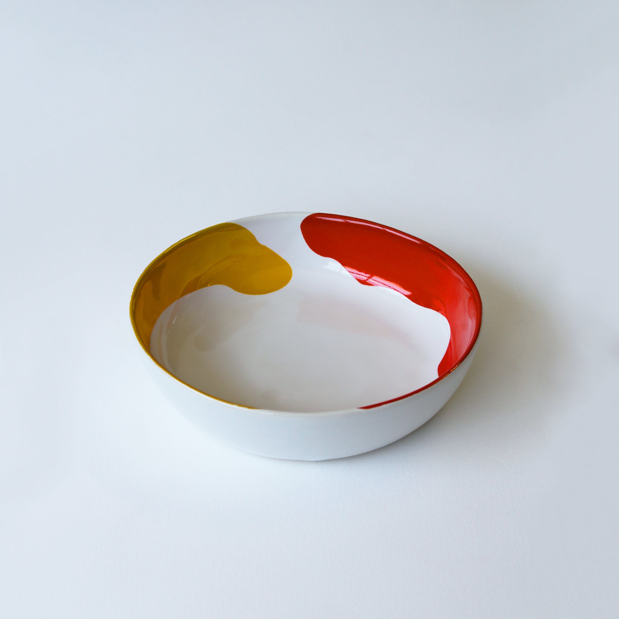 Gloss White Small Breakfast Bowl accented with hand-applied sweeps of colour, set of 4